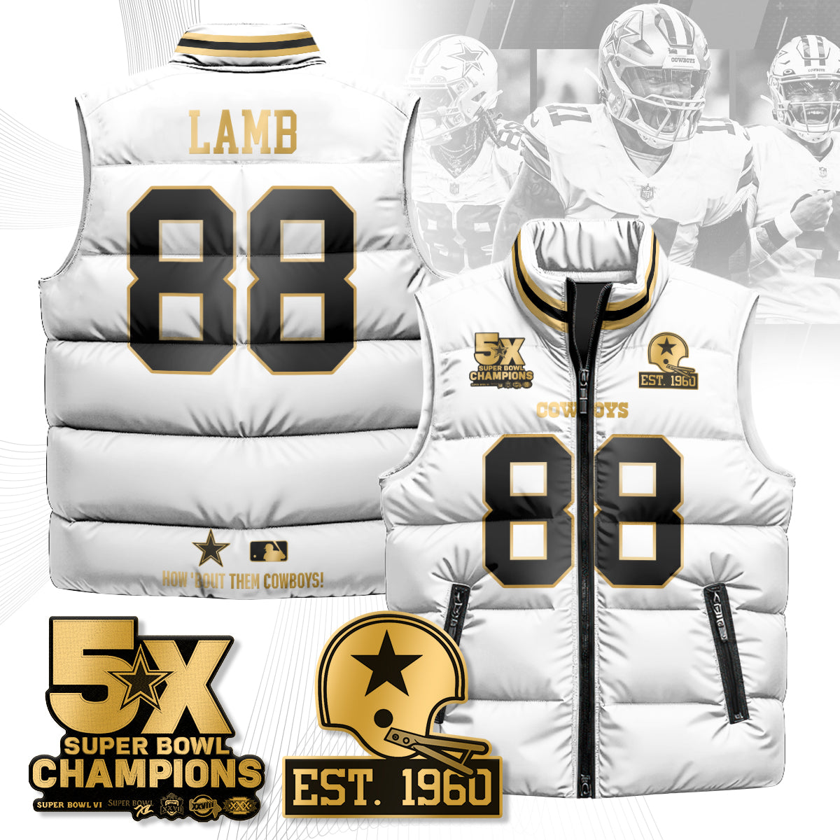 DAL 5-Time Champions Gold Unisex Puffer Vest-DTD