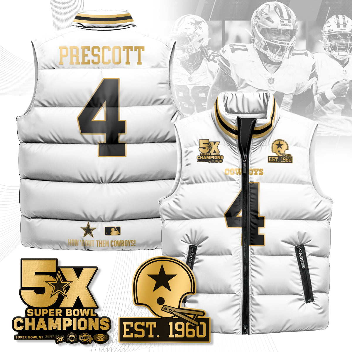 DAL 5-Time Champions Gold Unisex Puffer Vest-DTD