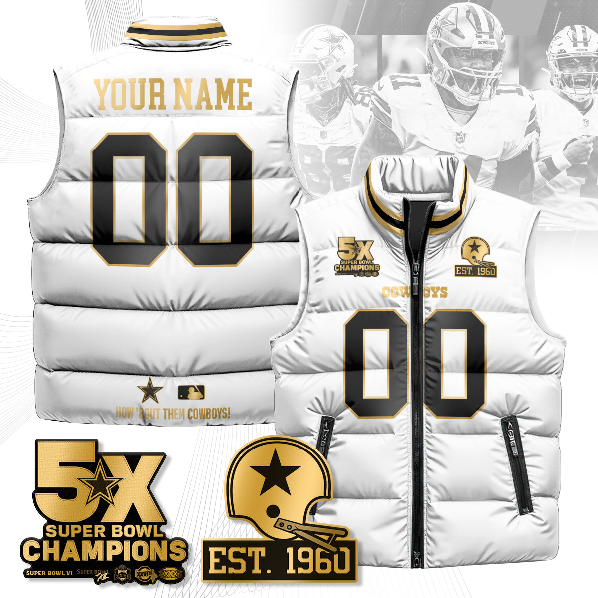 DAL 5-Time Champions Gold Unisex Puffer Vest-DTD