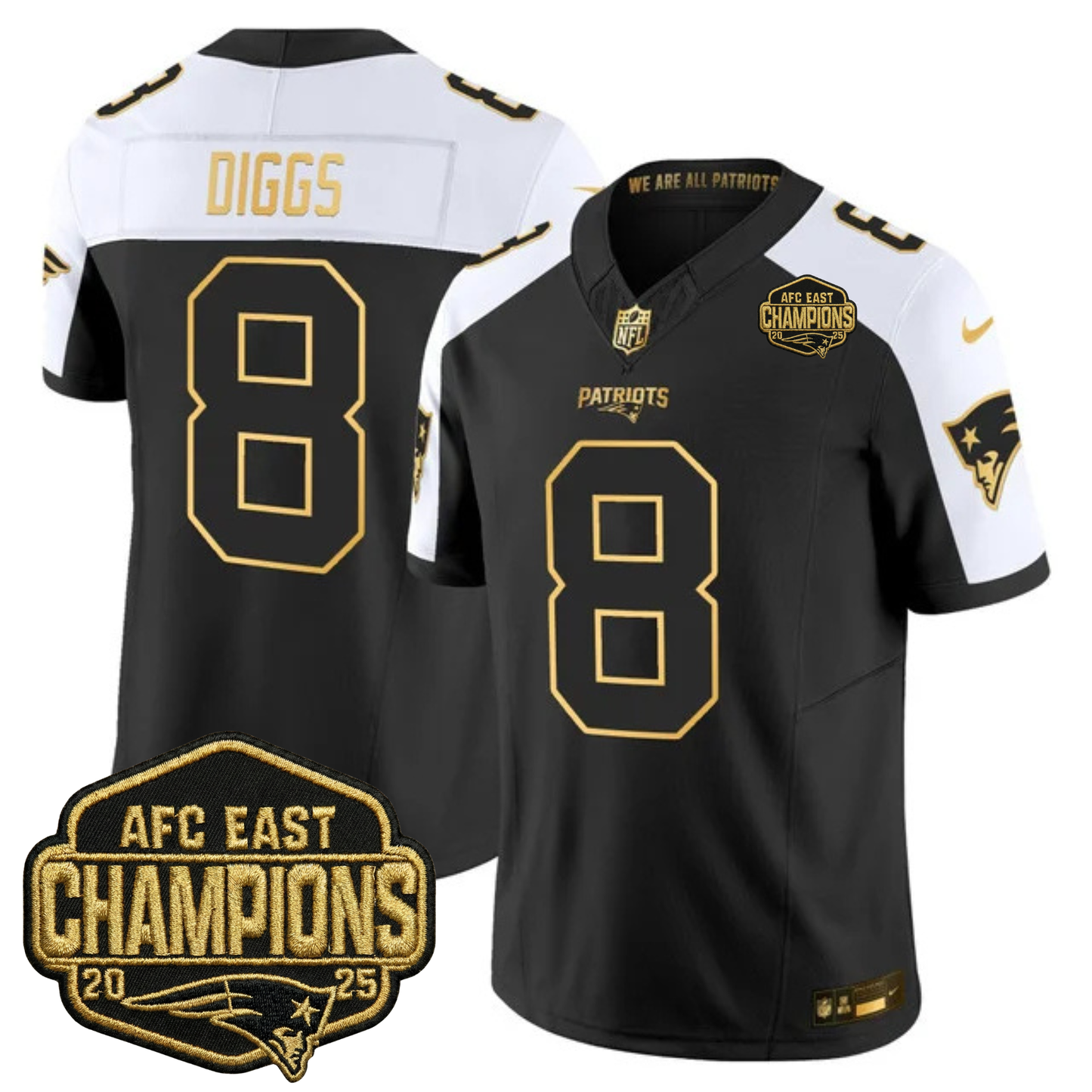 NE 2025 AFC East Champions Gold Vapor Limited Jersey - All Stitched-DTD