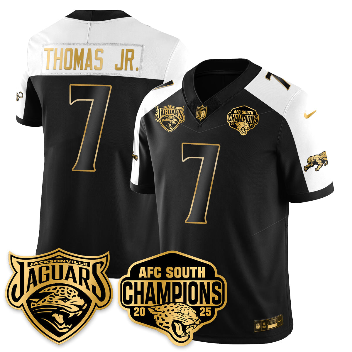 DET AFC South Division Champions Vapor Limited Gold Jersey - All Stitched-DTD