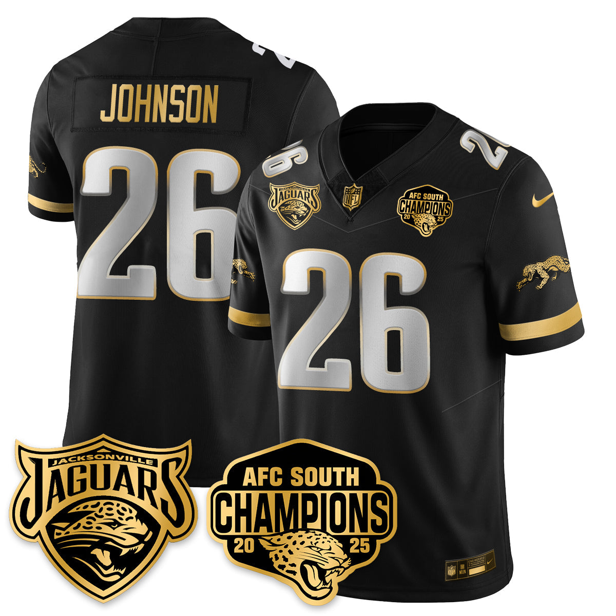 DET AFC South Division Champions Vapor Limited Gold Jersey - All Stitched-DTD