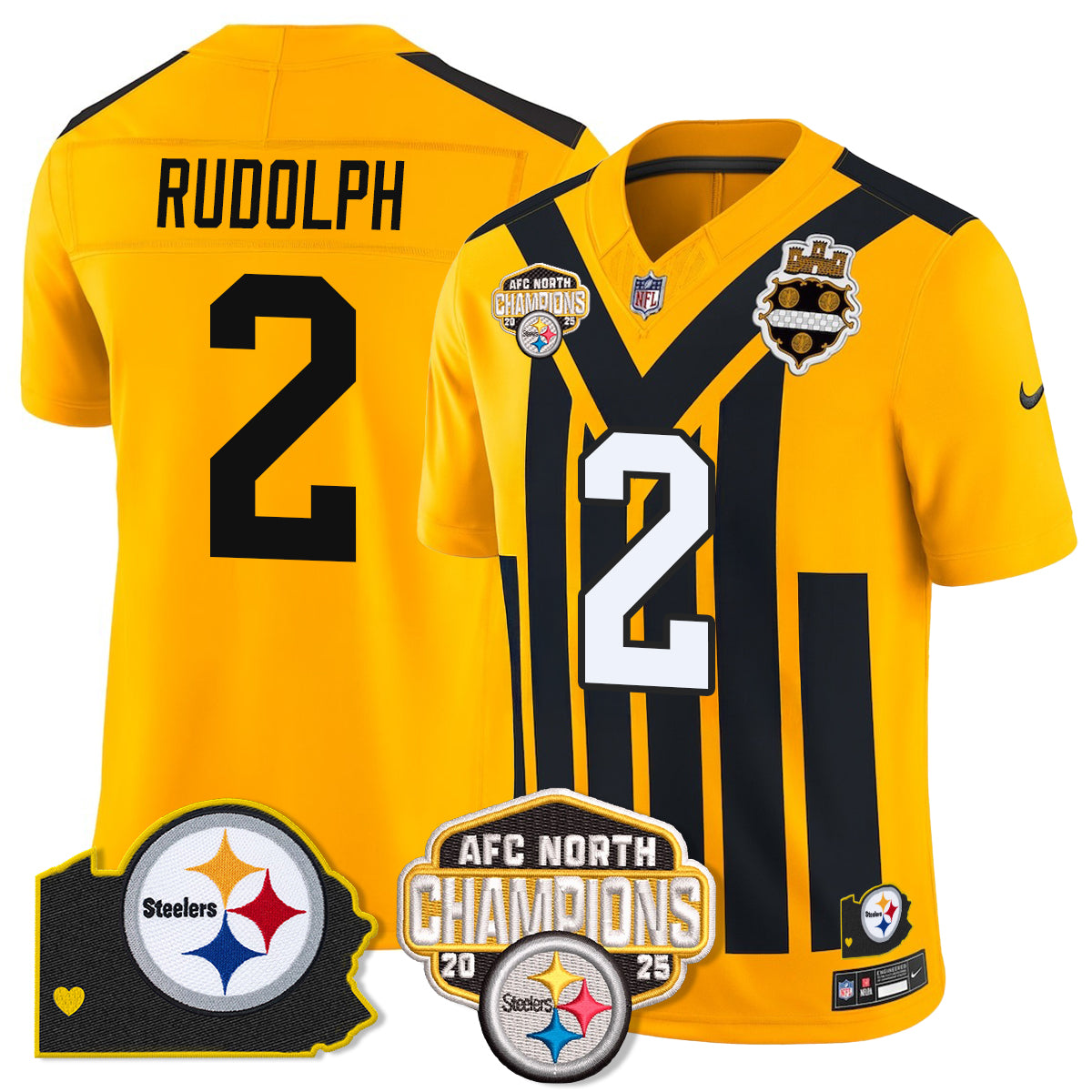 PIT AFC North Division Champions Vapor Limited Gold Jersey N2 - All Stitched-DTD
