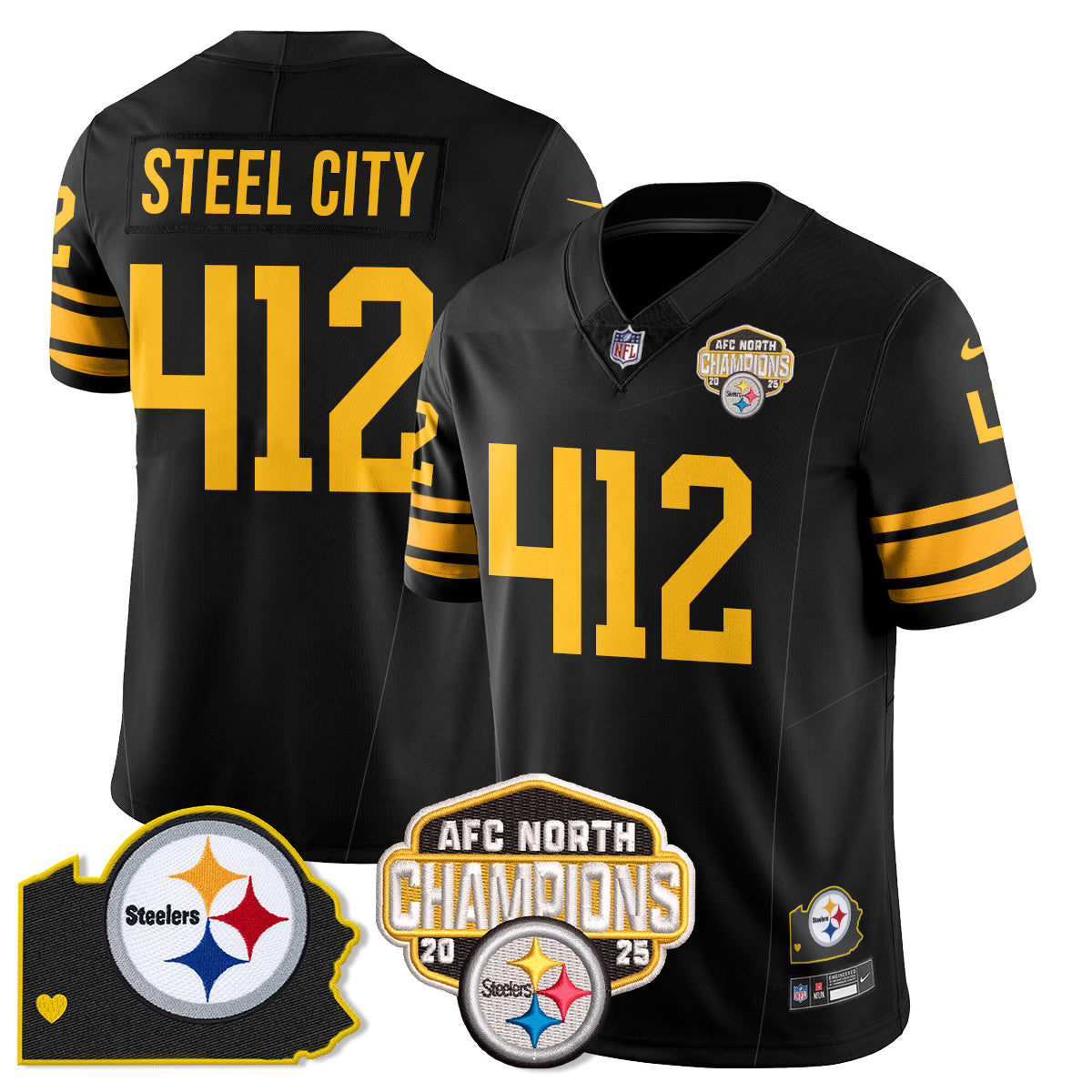 PIT AFC North Division Champions Vapor Limited Gold Jersey N2 - All Stitched-DTD