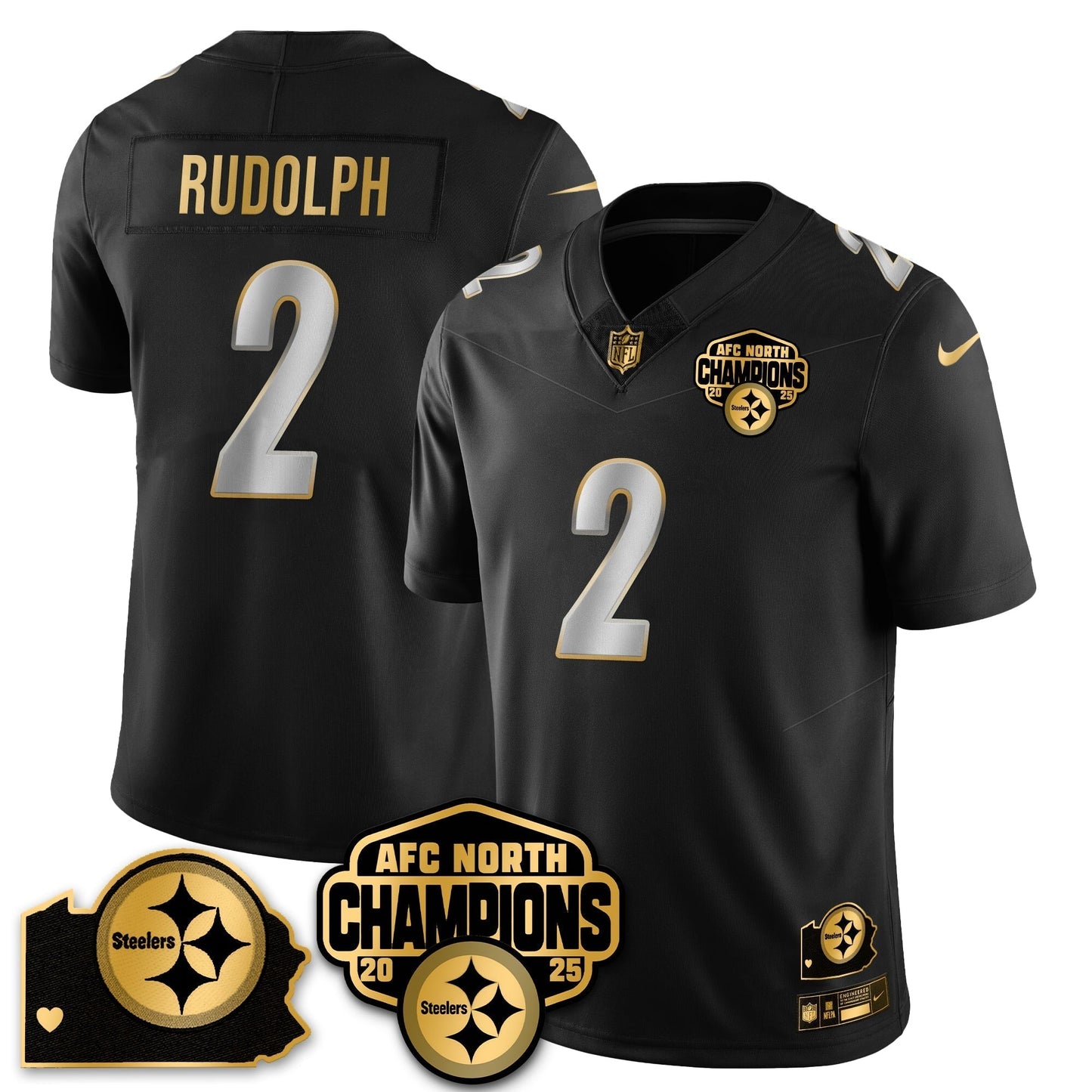 PIT AFC North Division Champions Vapor Limited Gold Jersey N2 - All Stitched-DTD