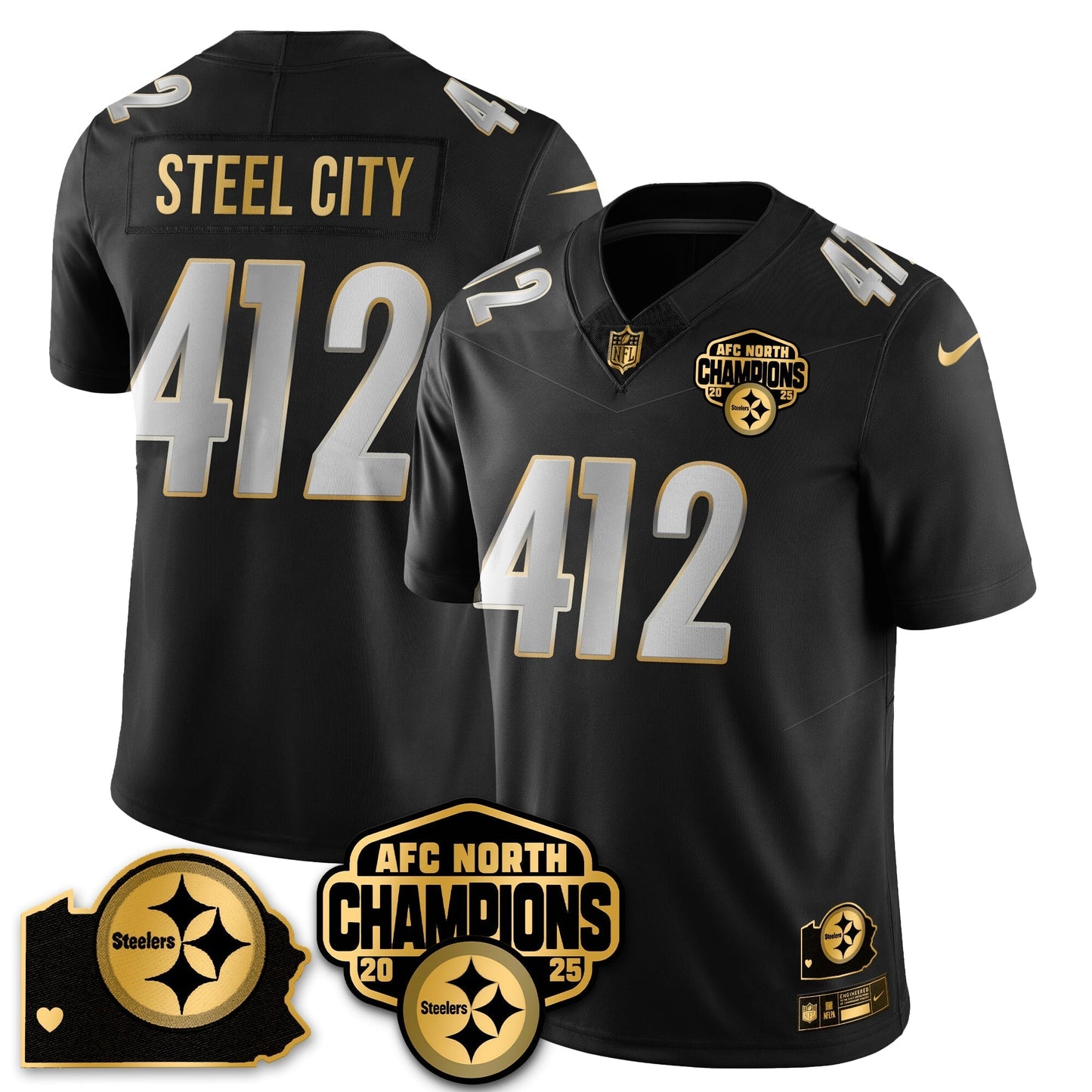 PIT AFC North Division Champions Vapor Limited Gold Jersey - All Stitched-DTD