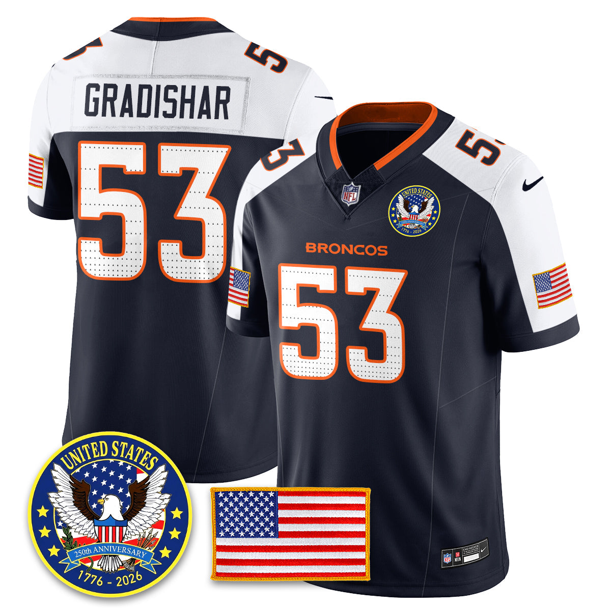 DEN "United States 250th Anniversary Patch" Vapor Limited Jersey - All Stitched-DTD