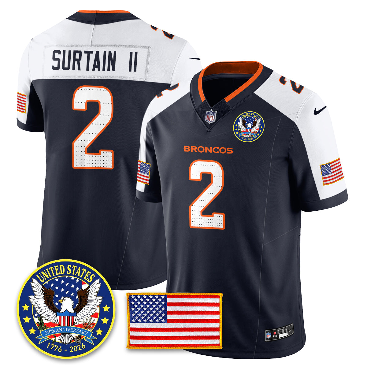 DEN "United States 250th Anniversary Patch" Vapor Limited Jersey - All Stitched-DTD