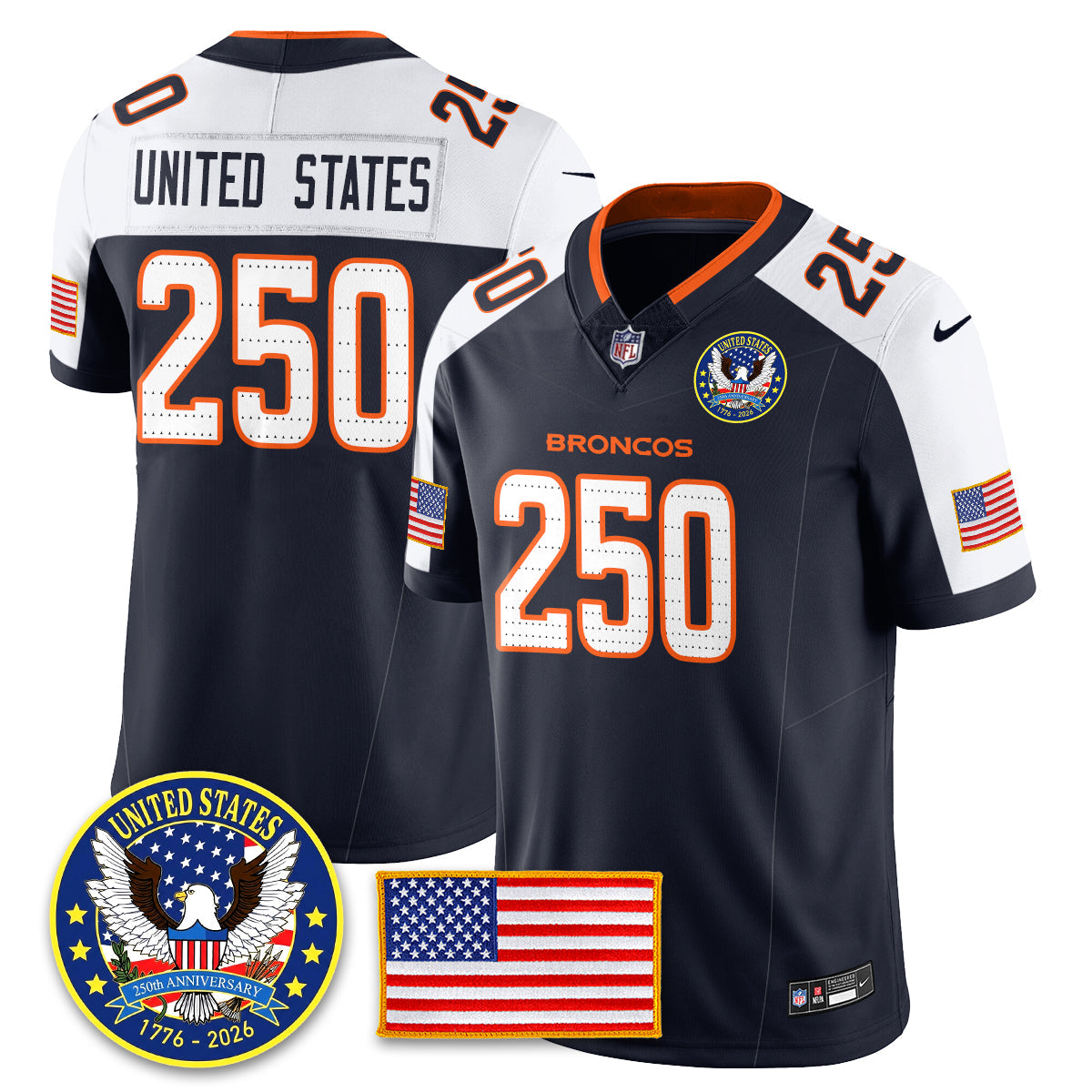 DEN "United States 250th Anniversary Patch" Vapor Limited Jersey - All Stitched-DTD