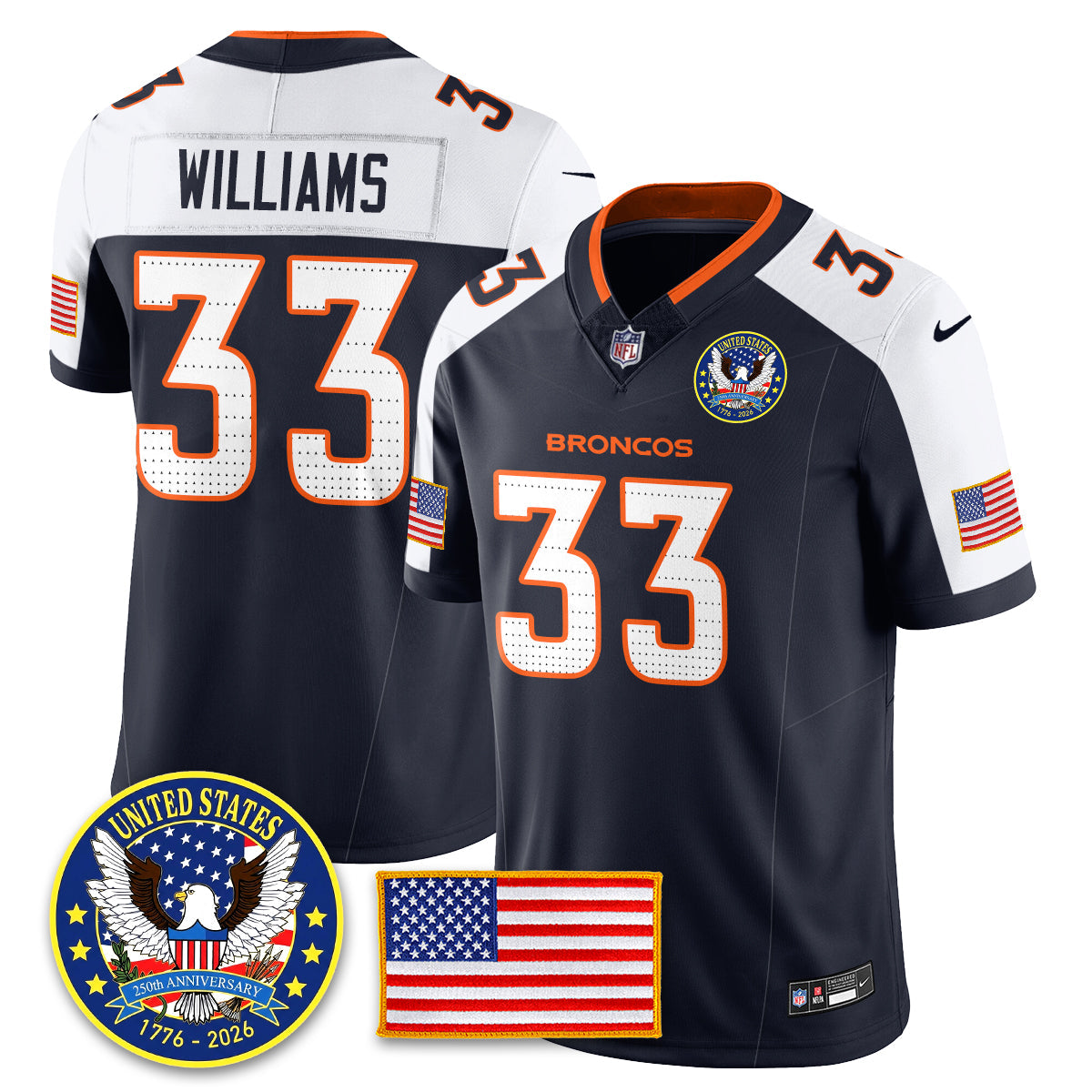 DEN "United States 250th Anniversary Patch" Vapor Limited Jersey - All Stitched-DTD