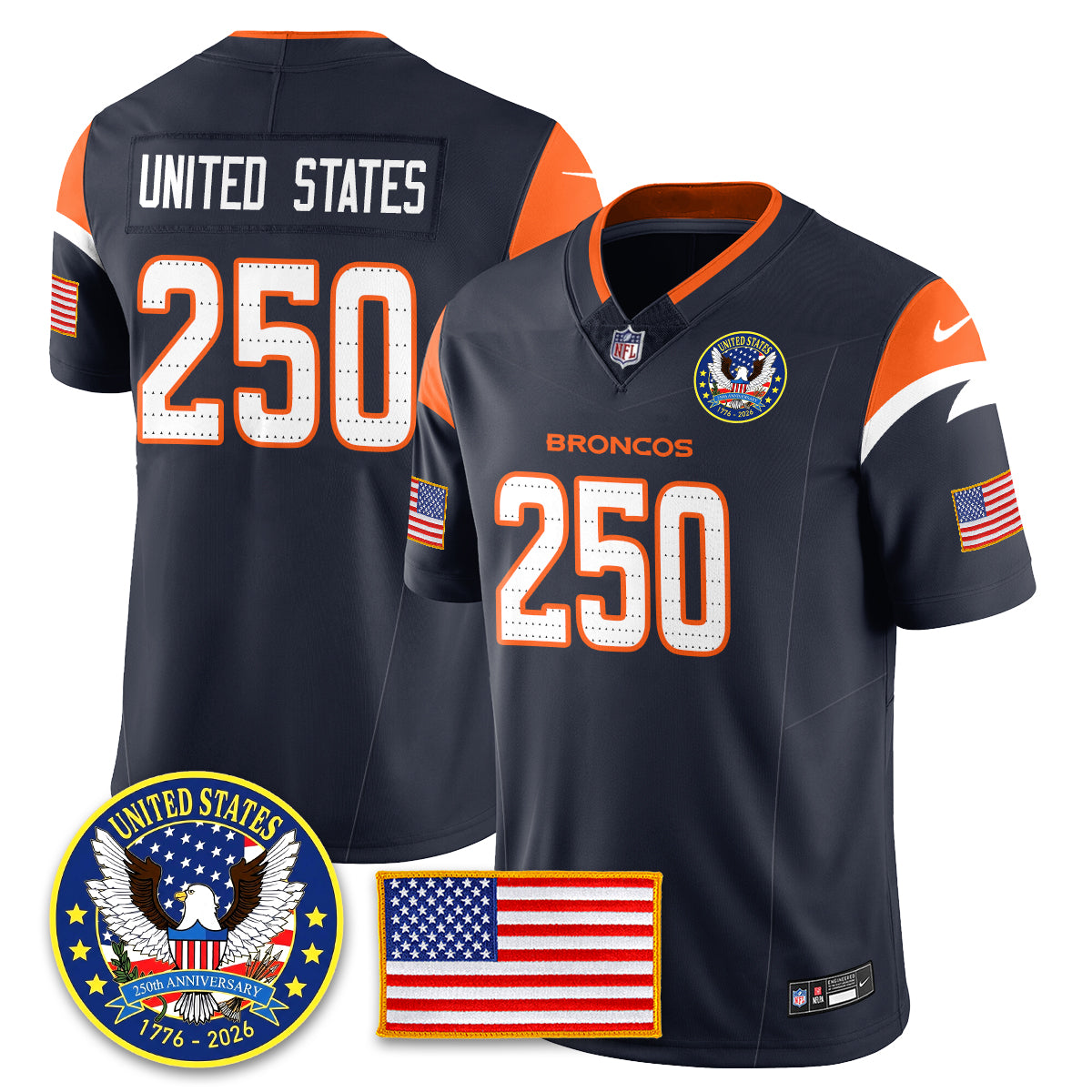 DEN "United States 250th Anniversary Patch" Vapor Limited Jersey - All Stitched-DTD