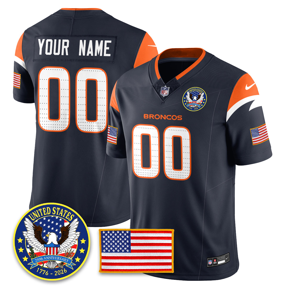 DEN "United States 250th Anniversary Patch" Vapor Limited Jersey - All Stitched-DTD