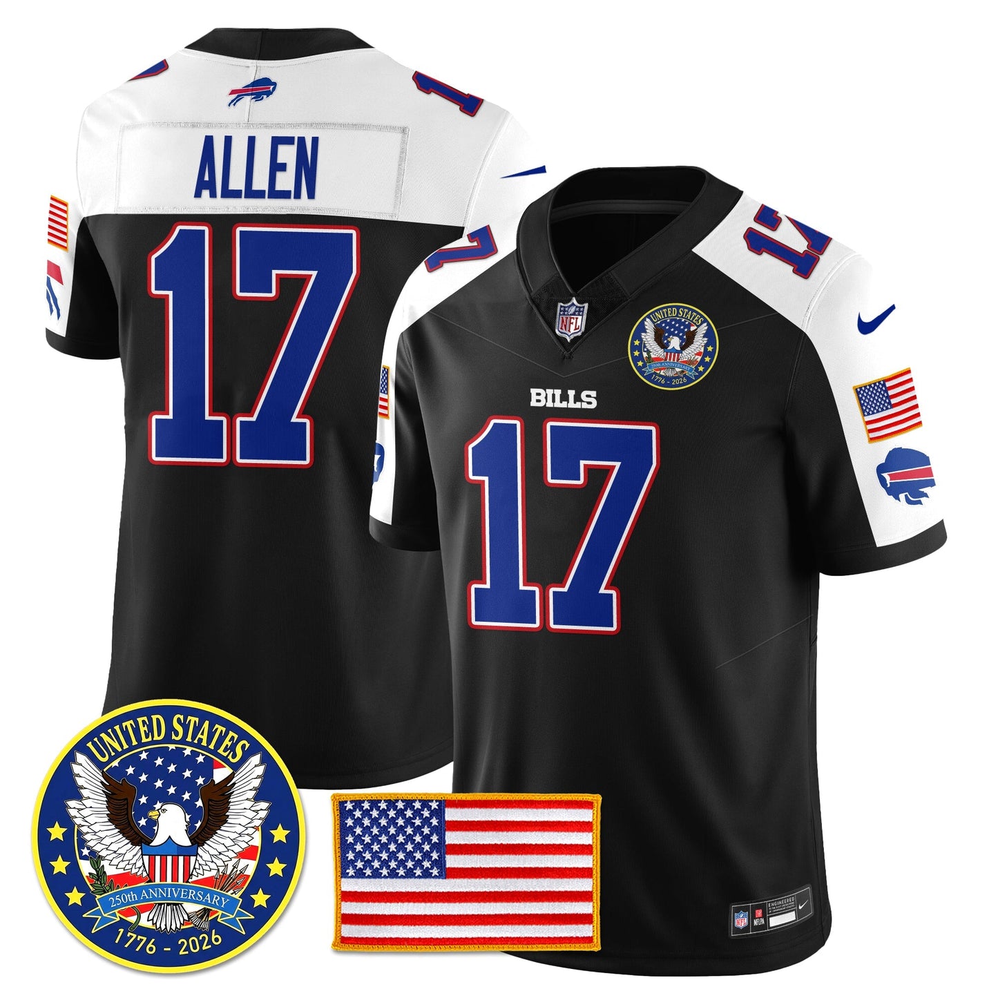 BUF "United States 250th Anniversary Patch" Vapor Limited Jersey - All Stitched-DTD