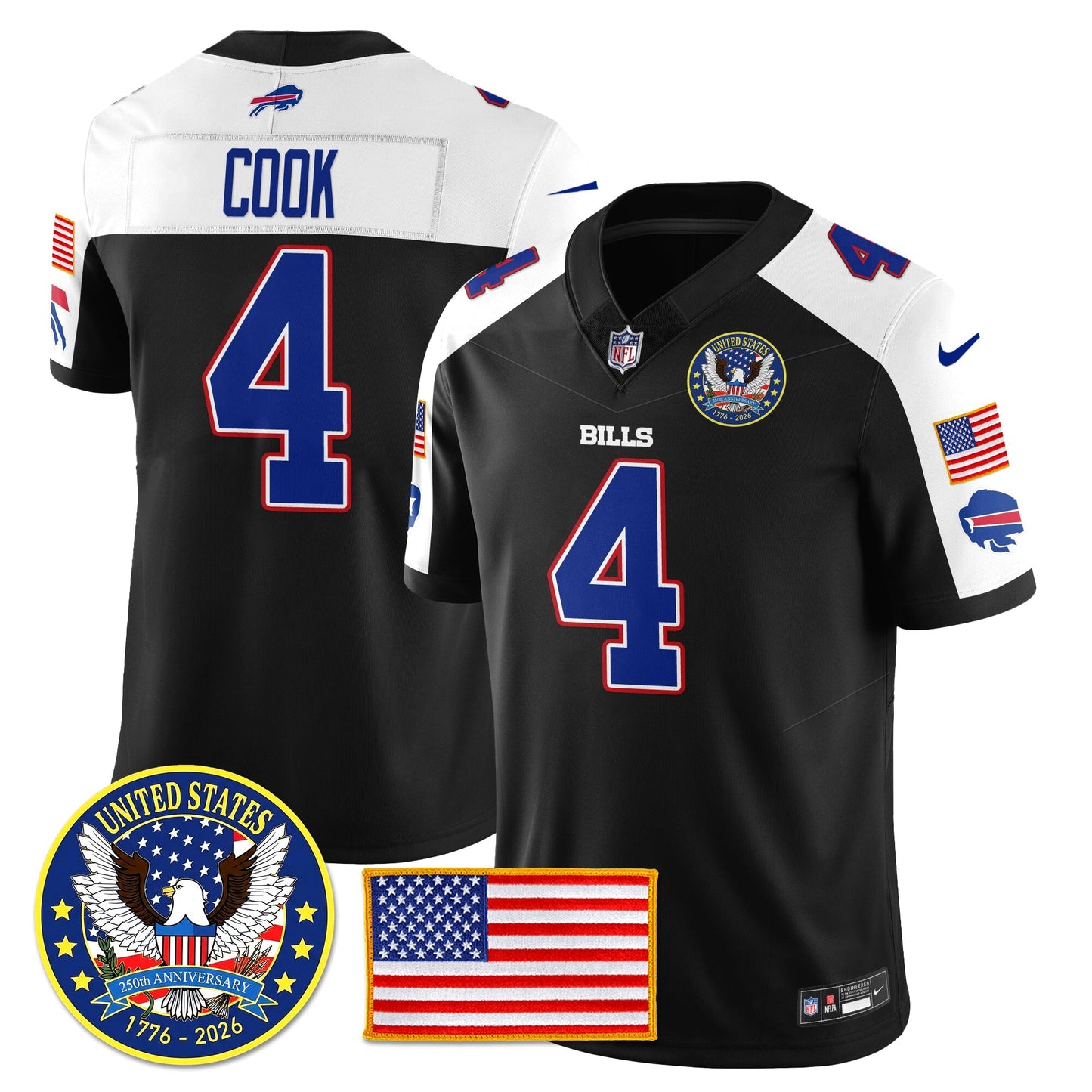 BUF "United States 250th Anniversary Patch" Vapor Limited Jersey - All Stitched-DTD