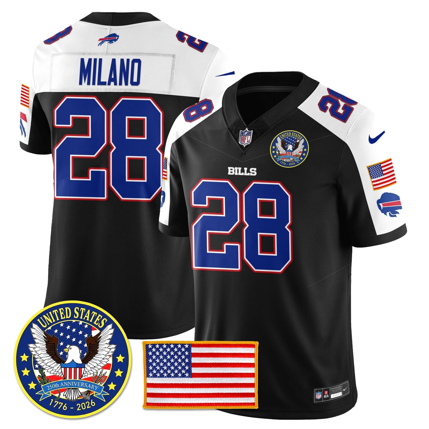 BUF "United States 250th Anniversary Patch" Vapor Limited Jersey - All Stitched-DTD