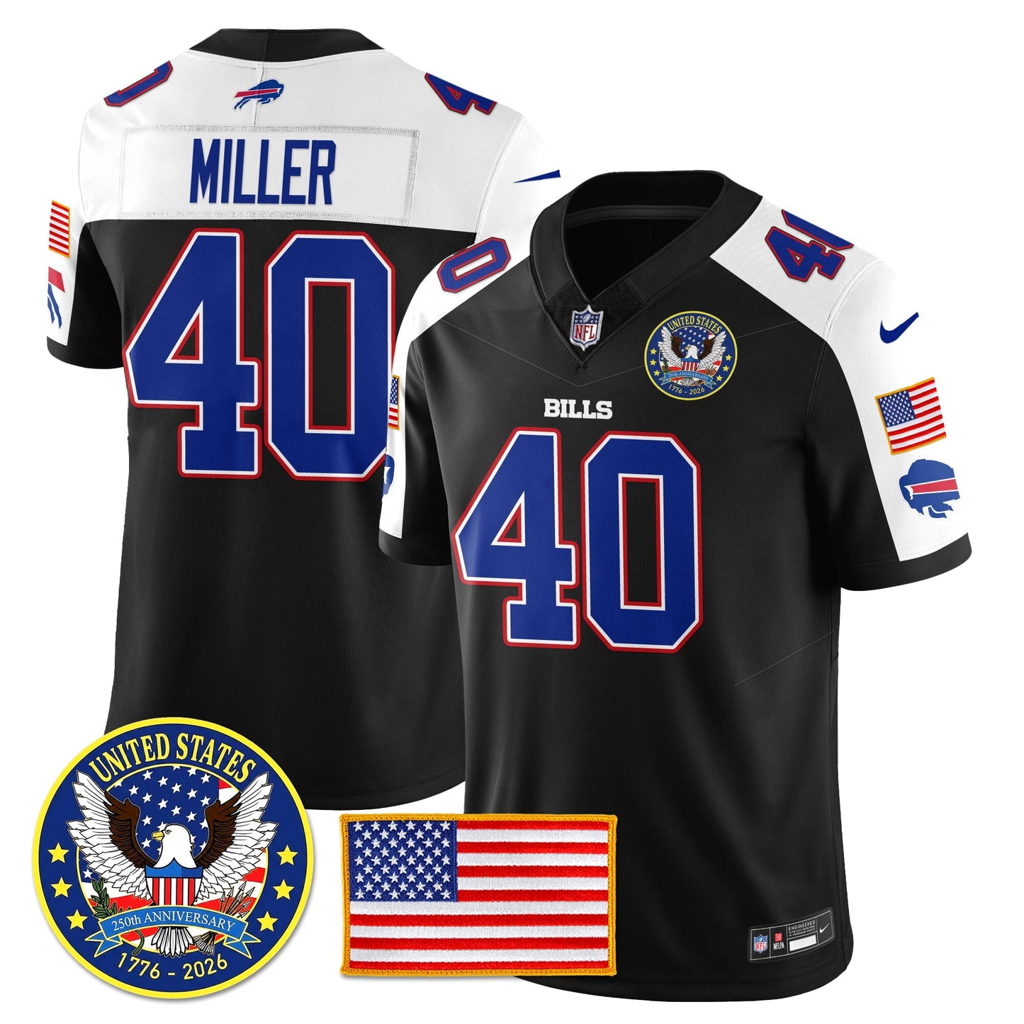 BUF "United States 250th Anniversary Patch" Vapor Limited Jersey - All Stitched-DTD