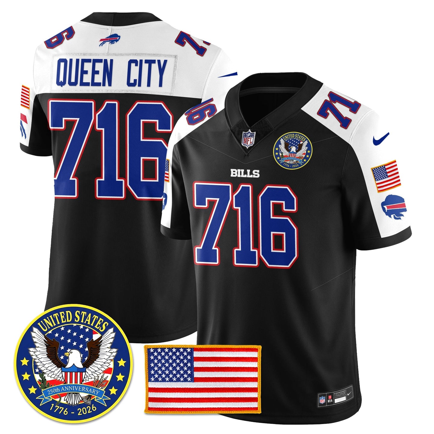 BUF "United States 250th Anniversary Patch" Vapor Limited Jersey - All Stitched-DTD