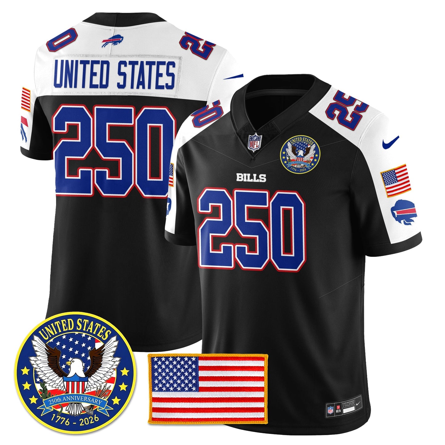 BUF "United States 250th Anniversary Patch" Vapor Limited Jersey - All Stitched-DTD
