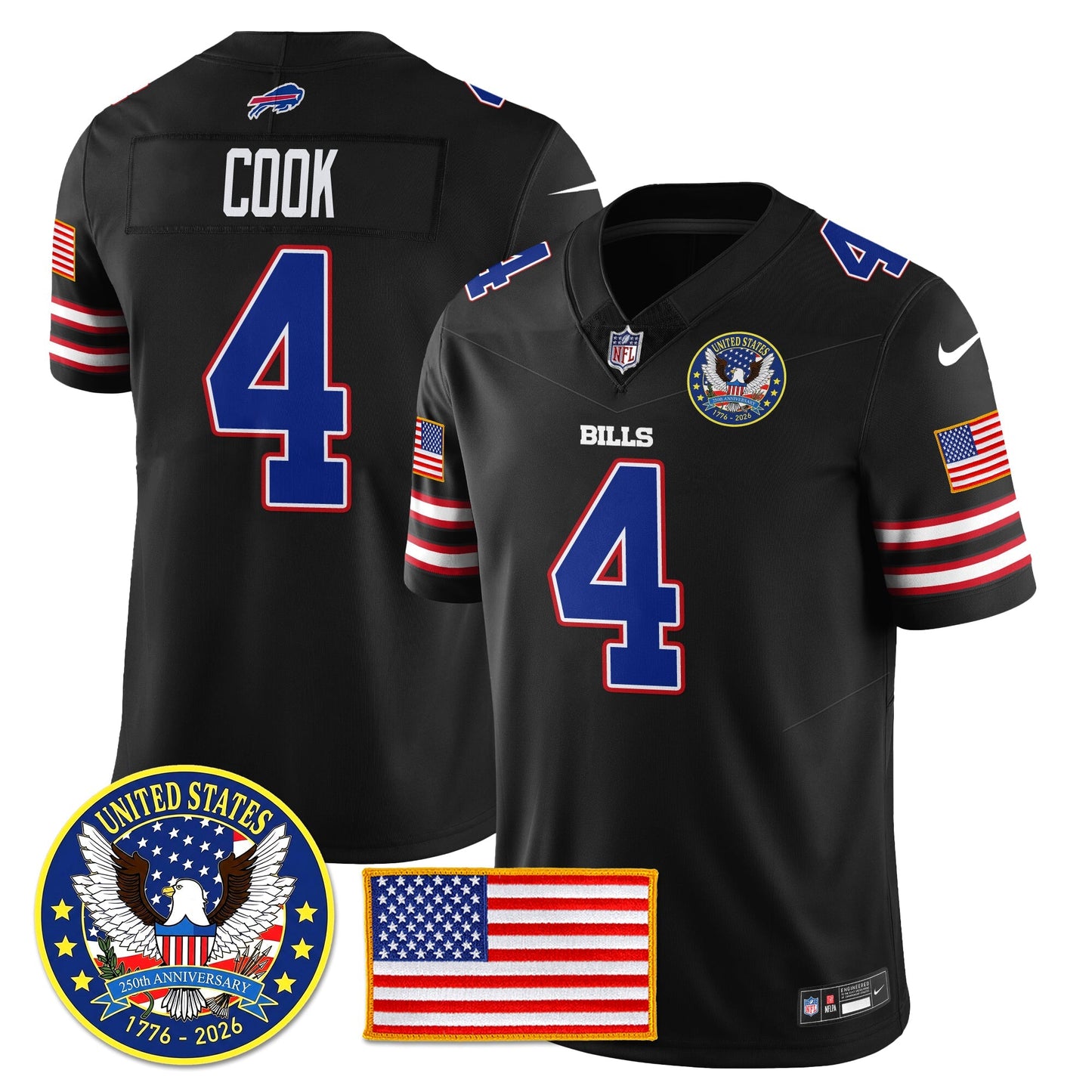 BUF "United States 250th Anniversary Patch" Vapor Limited Jersey - All Stitched-DTD
