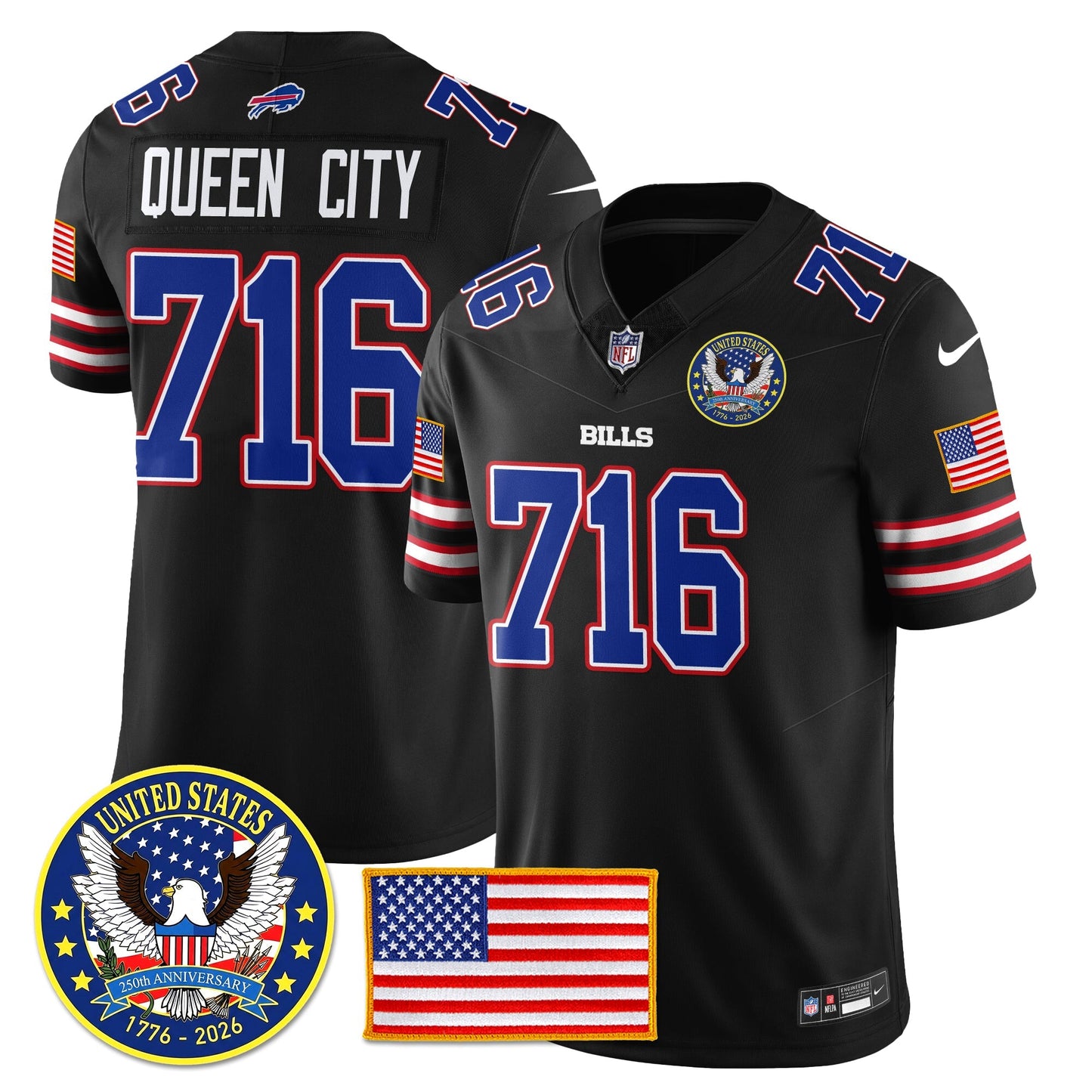 BUF "United States 250th Anniversary Patch" Vapor Limited Jersey - All Stitched-DTD