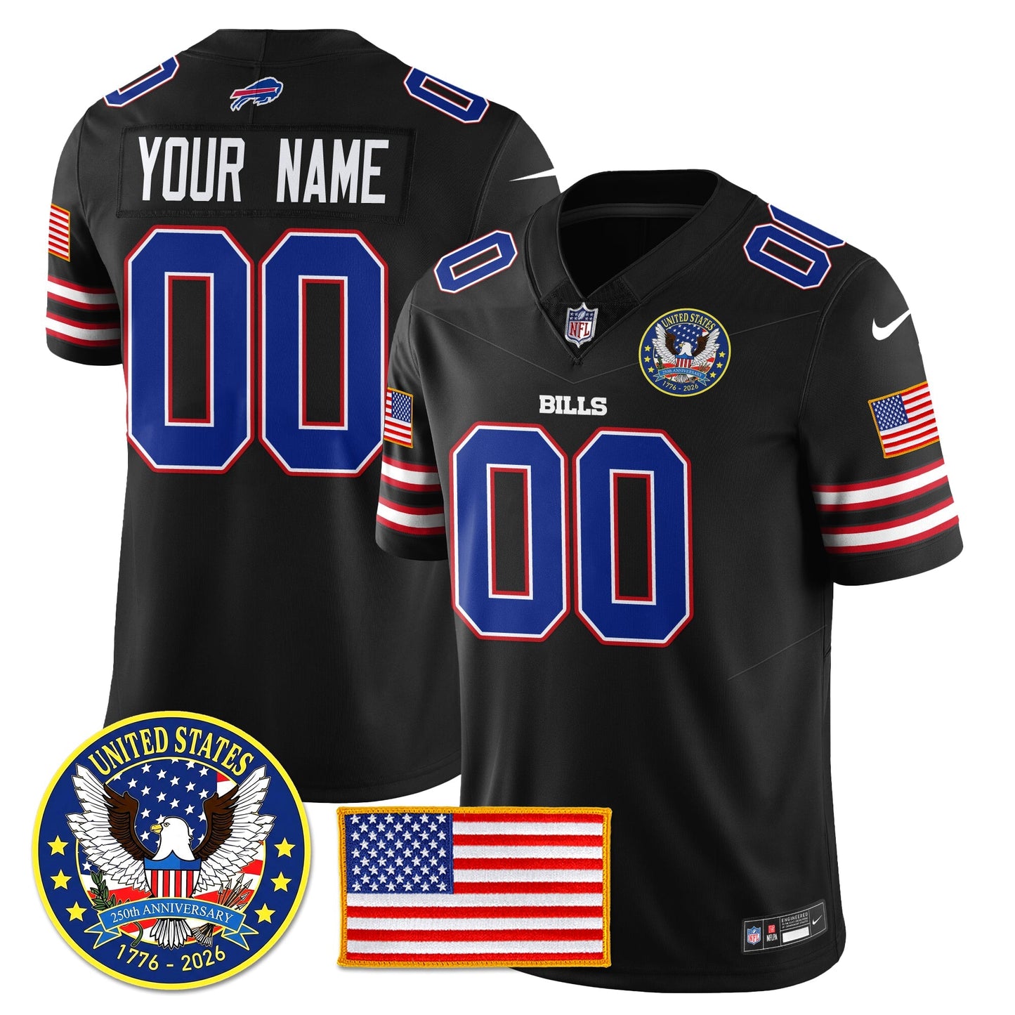 BUF "United States 250th Anniversary Patch" Vapor Limited Jersey - All Stitched-DTD