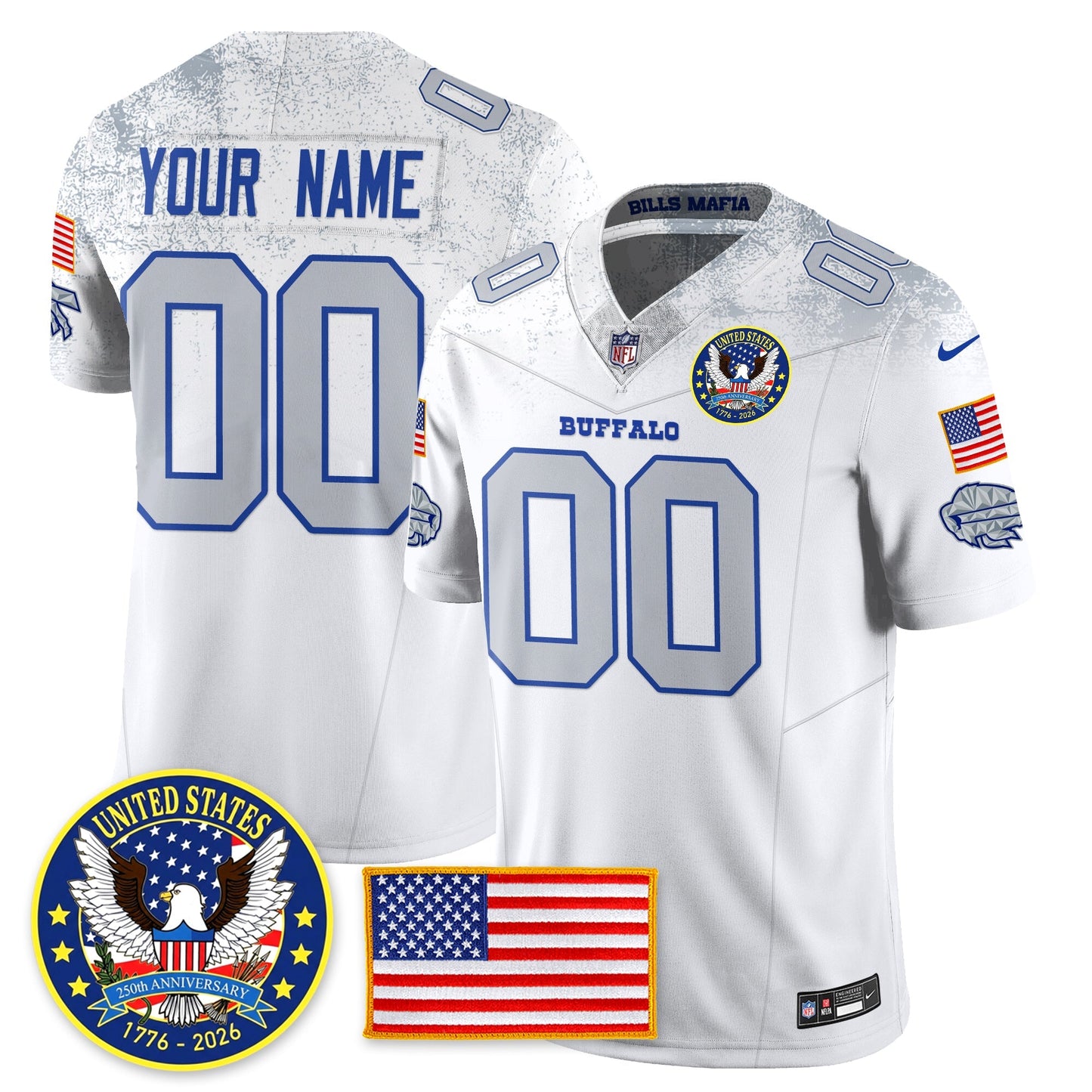 BUF "United States 250th Anniversary Patch" Vapor Limited Jersey - All Stitched-DTD