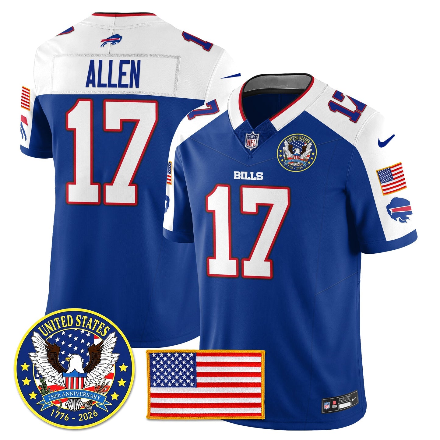 BUF "United States 250th Anniversary Patch" Vapor Limited Jersey - All Stitched-DTD