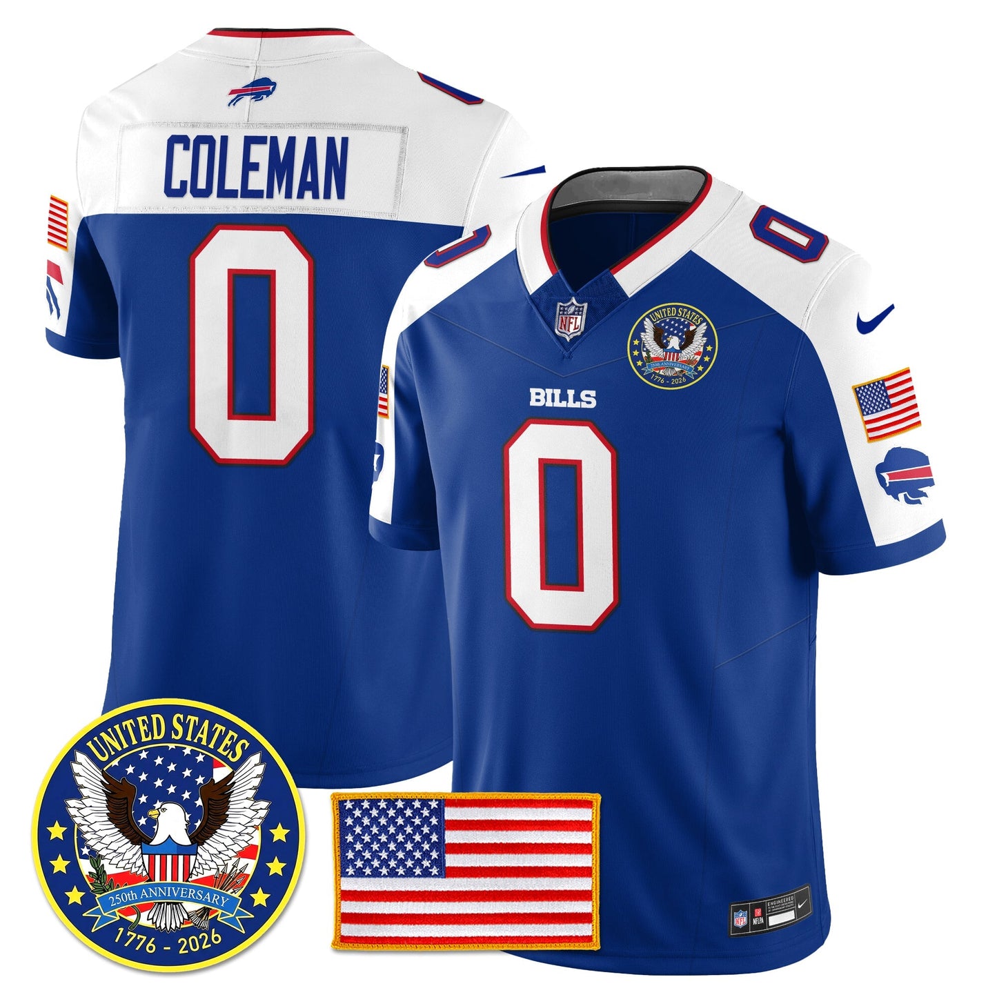 BUF "United States 250th Anniversary Patch" Vapor Limited Jersey - All Stitched-DTD