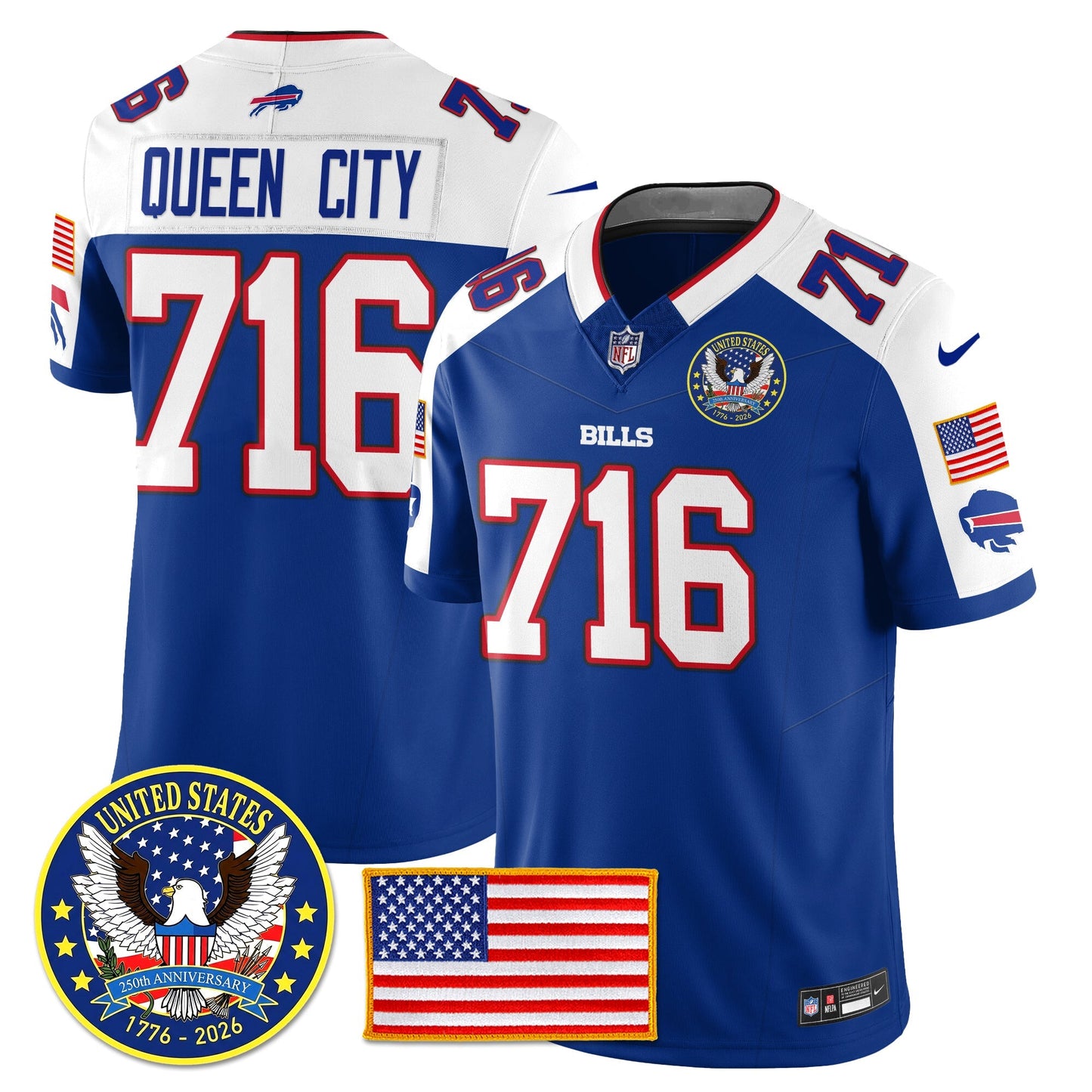 BUF "United States 250th Anniversary Patch" Vapor Limited Jersey - All Stitched-DTD