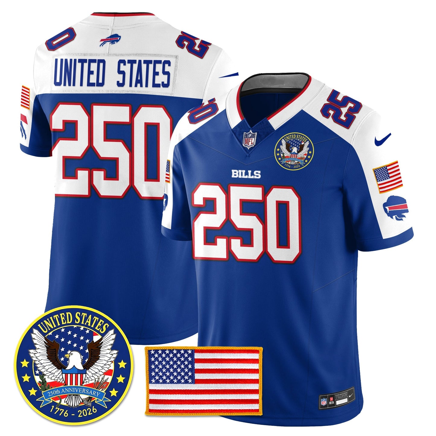 BUF "United States 250th Anniversary Patch" Vapor Limited Jersey - All Stitched-DTD