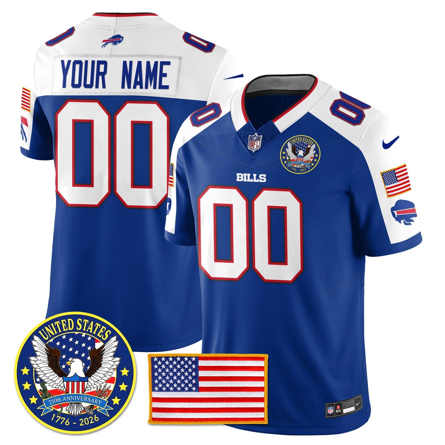 BUF "United States 250th Anniversary Patch" Vapor Limited Jersey - All Stitched-DTD