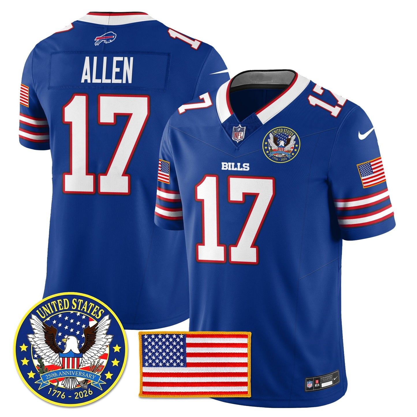 BUF "United States 250th Anniversary Patch" Vapor Limited Jersey - All Stitched-DTD
