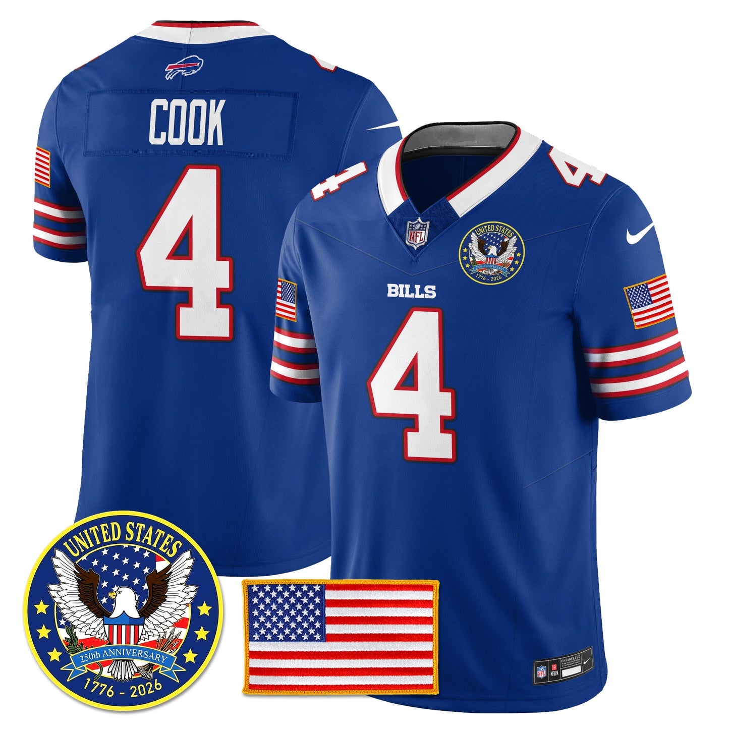 BUF "United States 250th Anniversary Patch" Vapor Limited Jersey - All Stitched-DTD