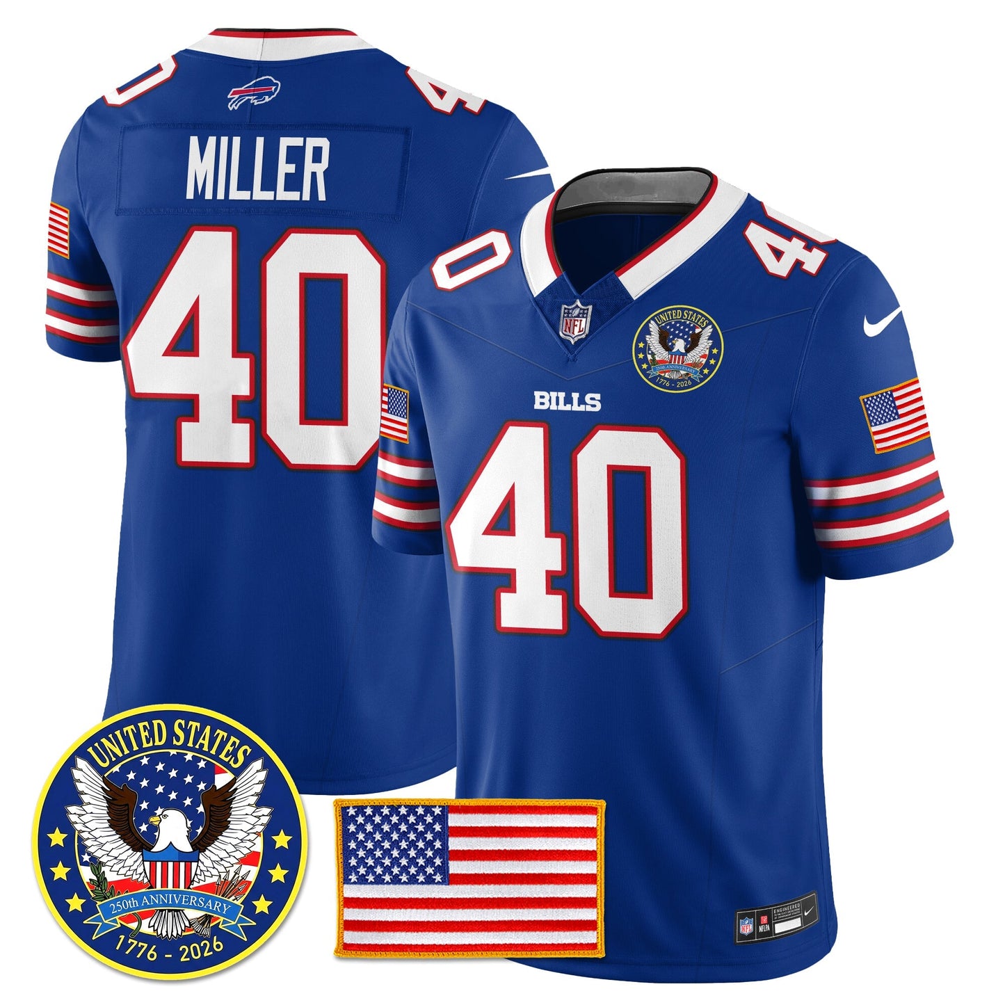 BUF "United States 250th Anniversary Patch" Vapor Limited Jersey - All Stitched-DTD