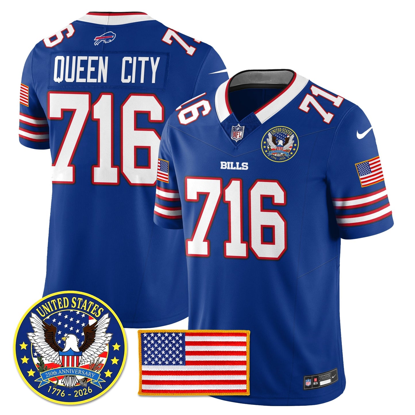 BUF "United States 250th Anniversary Patch" Vapor Limited Jersey - All Stitched-DTD