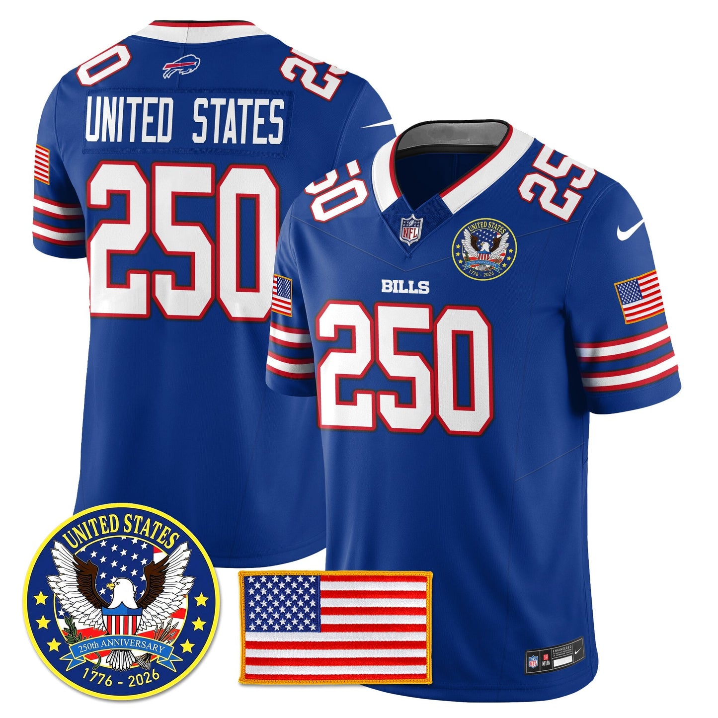 BUF "United States 250th Anniversary Patch" Vapor Limited Jersey - All Stitched-DTD