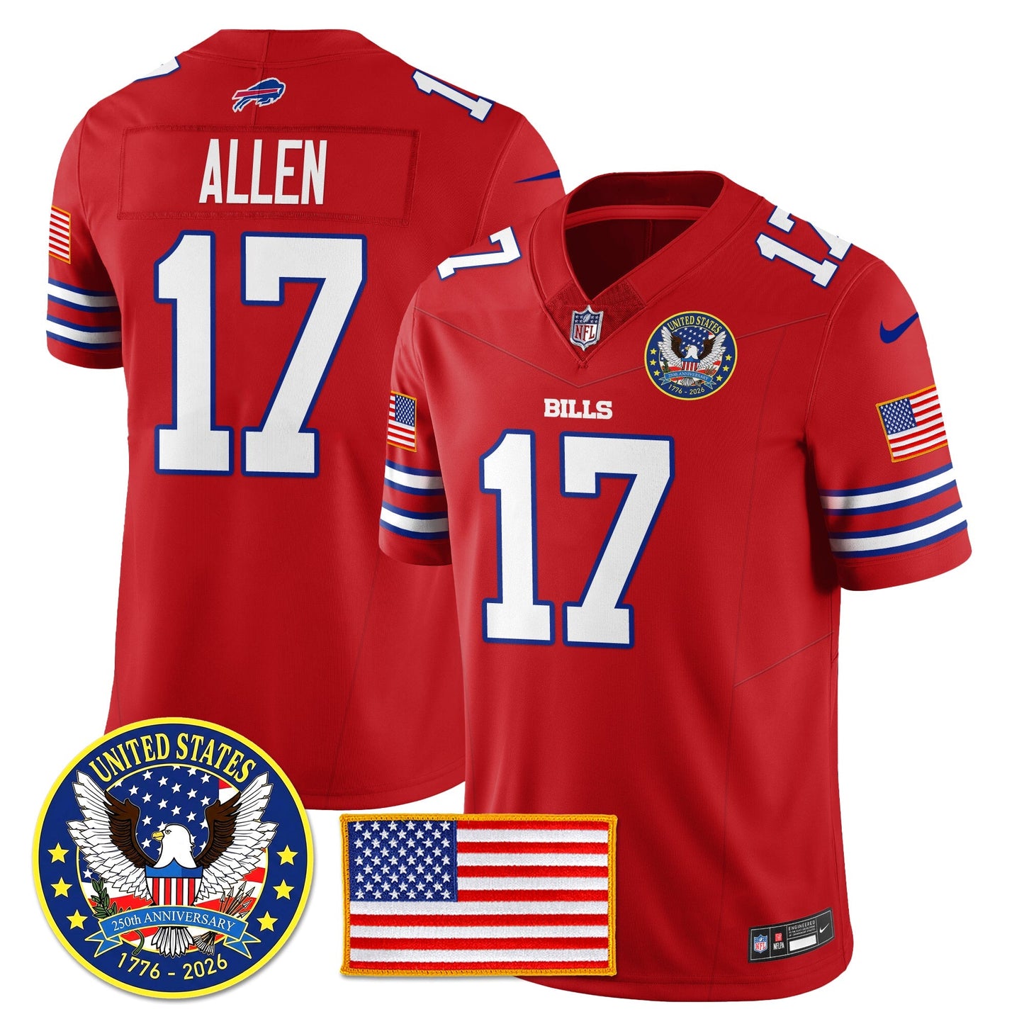 BUF "United States 250th Anniversary Patch" Vapor Limited Jersey - All Stitched-DTD