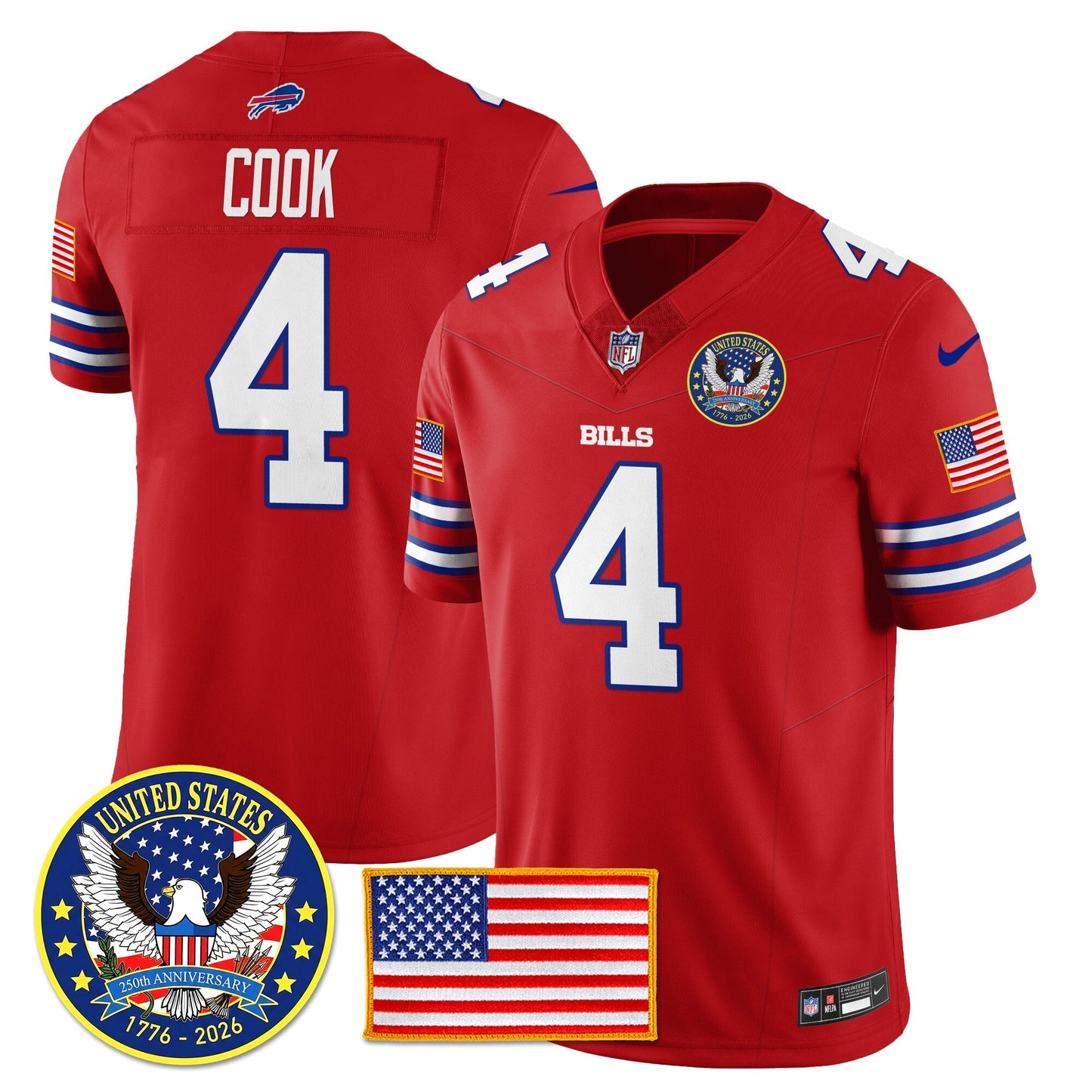 BUF "United States 250th Anniversary Patch" Vapor Limited Jersey - All Stitched-DTD
