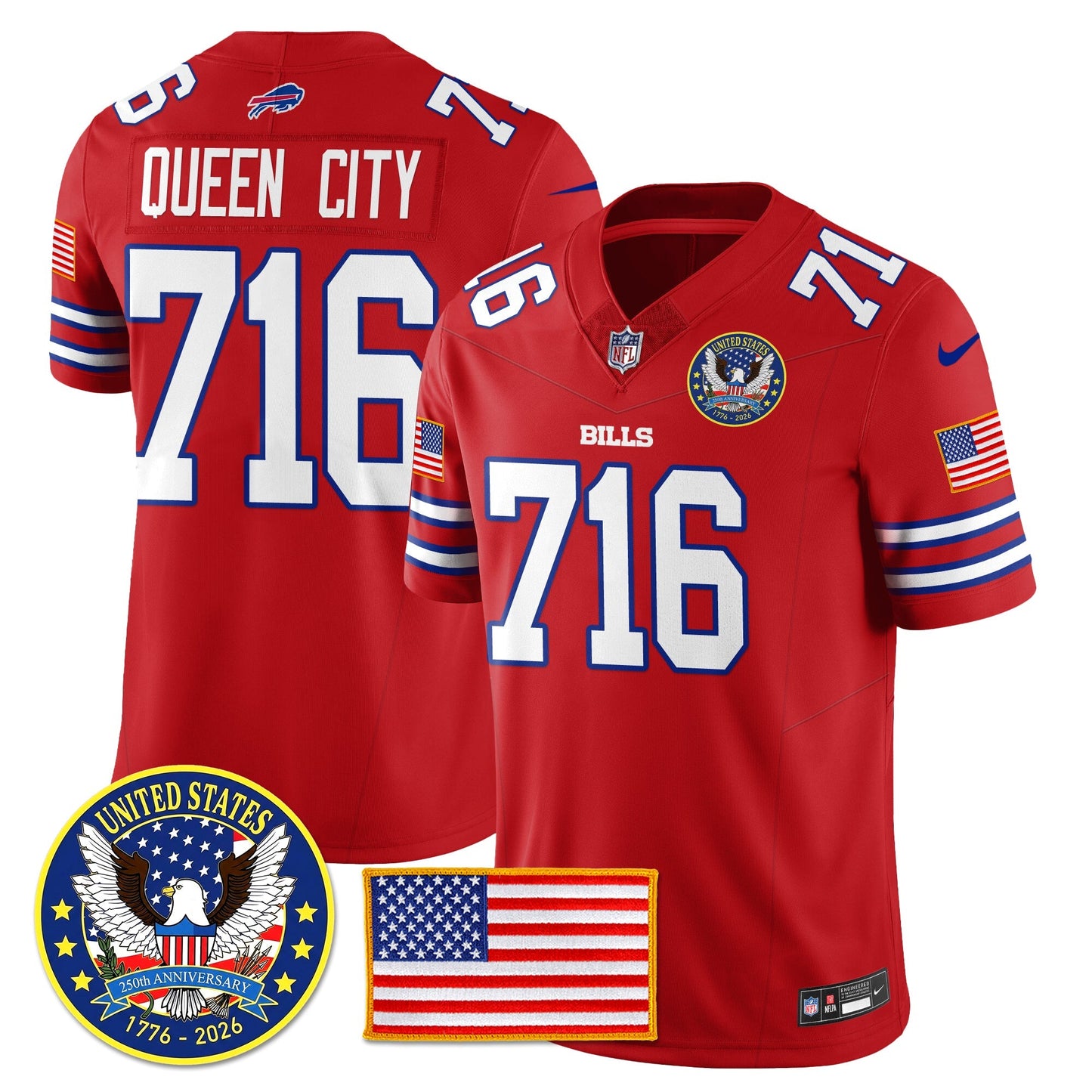 BUF "United States 250th Anniversary Patch" Vapor Limited Jersey - All Stitched-DTD