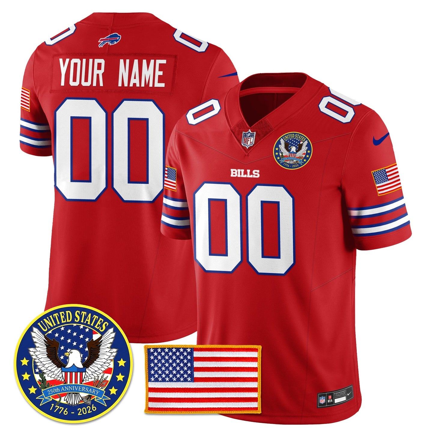 BUF "United States 250th Anniversary Patch" Vapor Limited Jersey - All Stitched-DTD