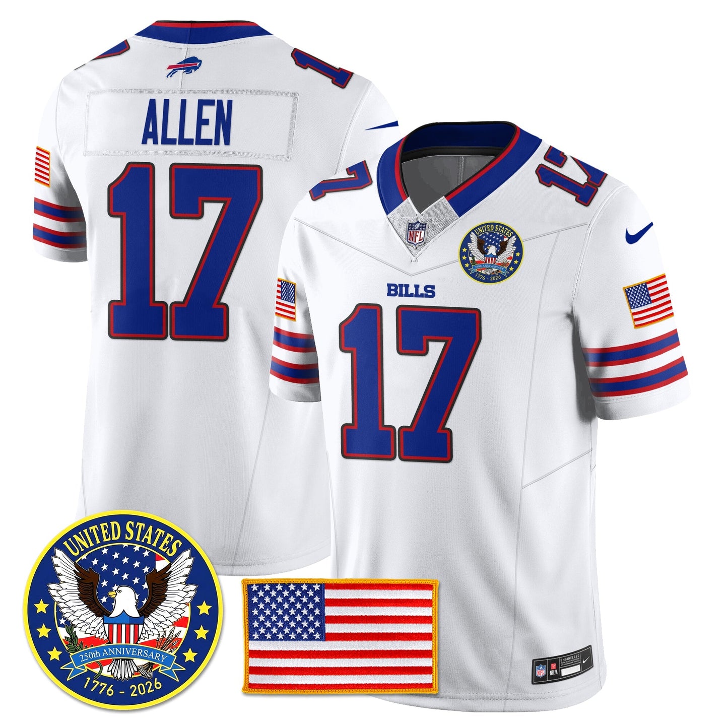 BUF "United States 250th Anniversary Patch" Vapor Limited Jersey - All Stitched-DTD