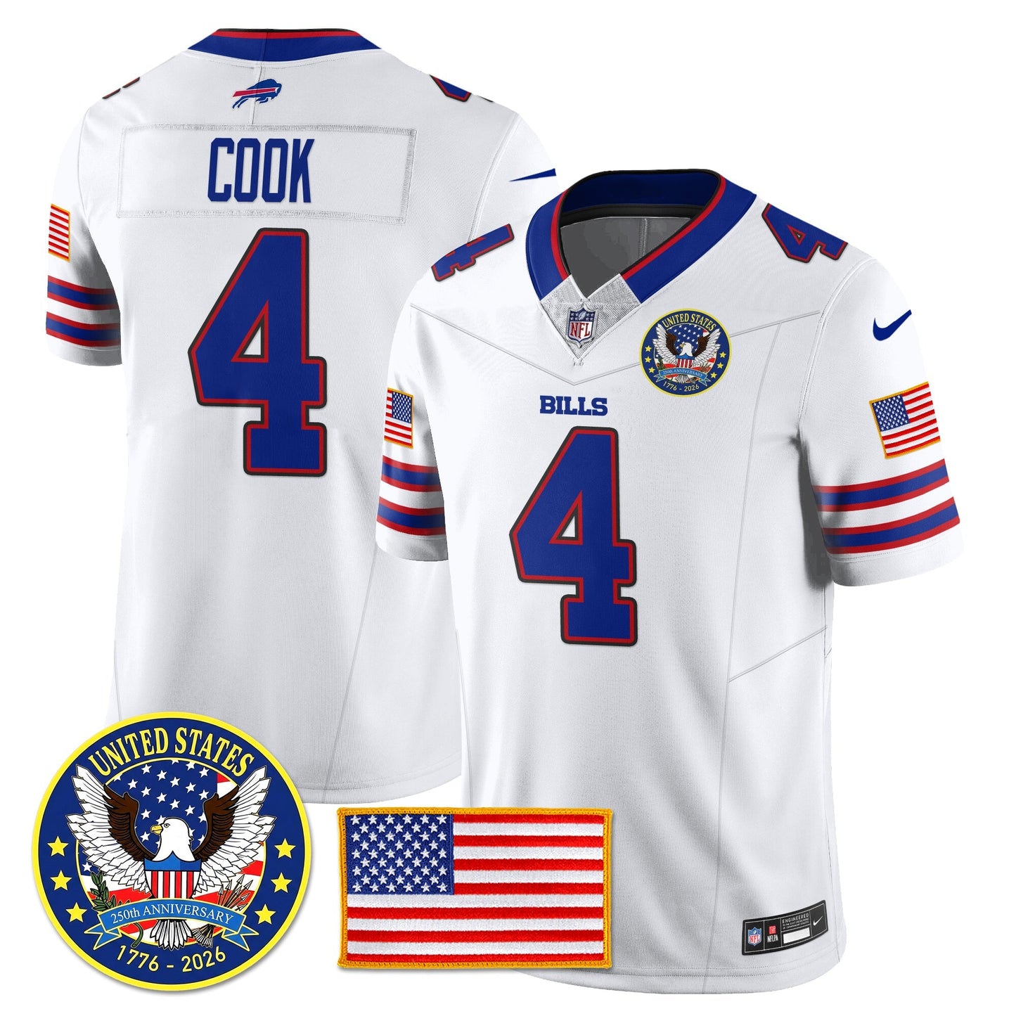 BUF "United States 250th Anniversary Patch" Vapor Limited Jersey - All Stitched-DTD