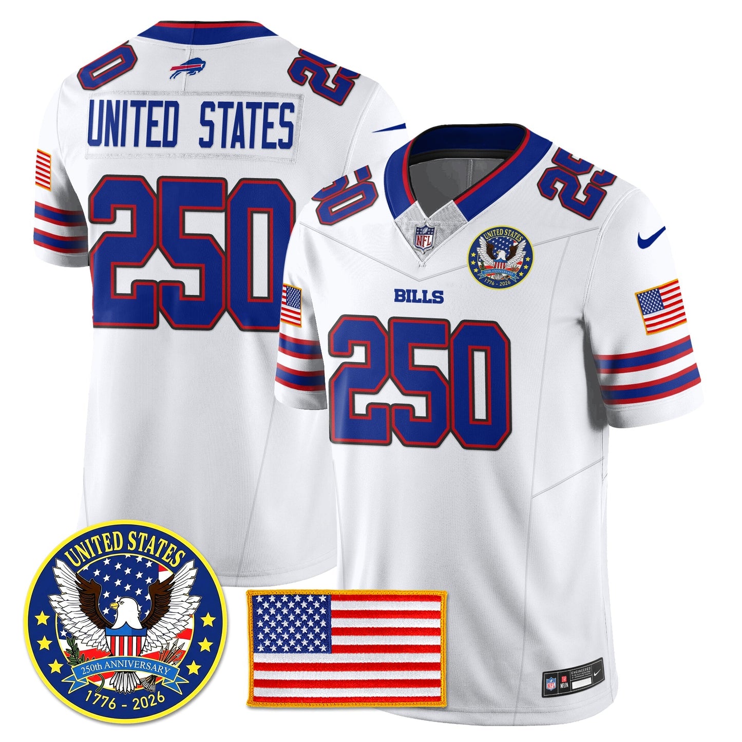 BUF "United States 250th Anniversary Patch" Vapor Limited Jersey - All Stitched-DTD