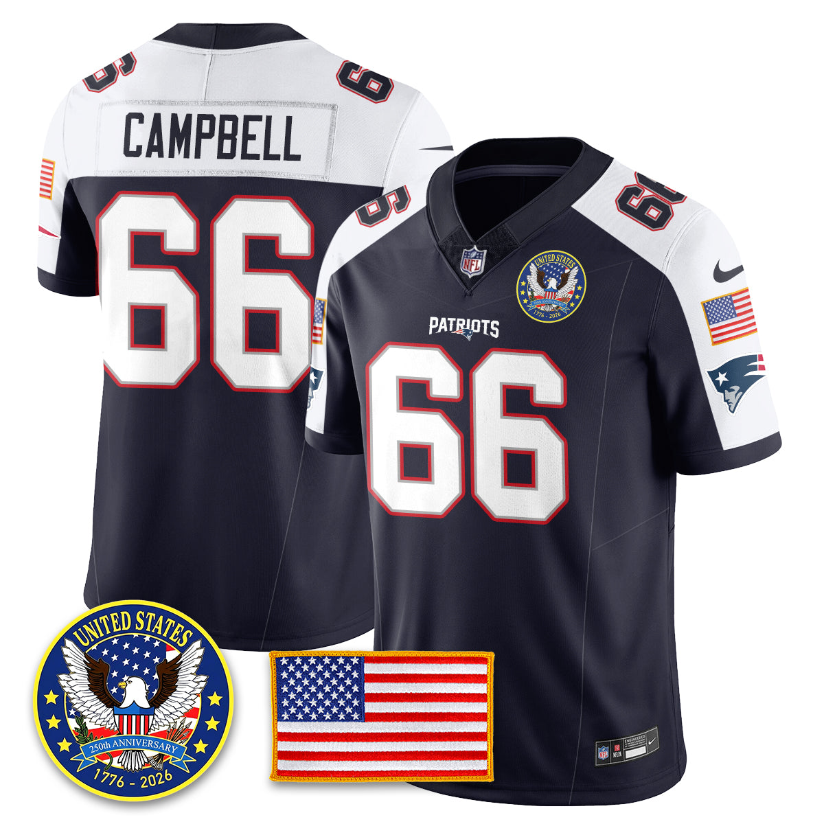 NE "United States 250th Anniversary Patch" Vapor Limited Jersey - All Stitched-DTD