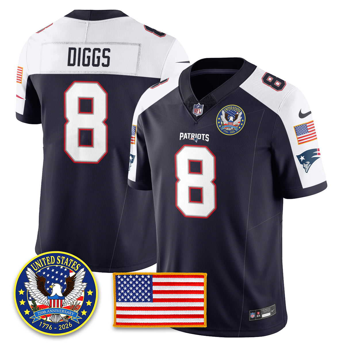NE "United States 250th Anniversary Patch" Vapor Limited Jersey - All Stitched-DTD