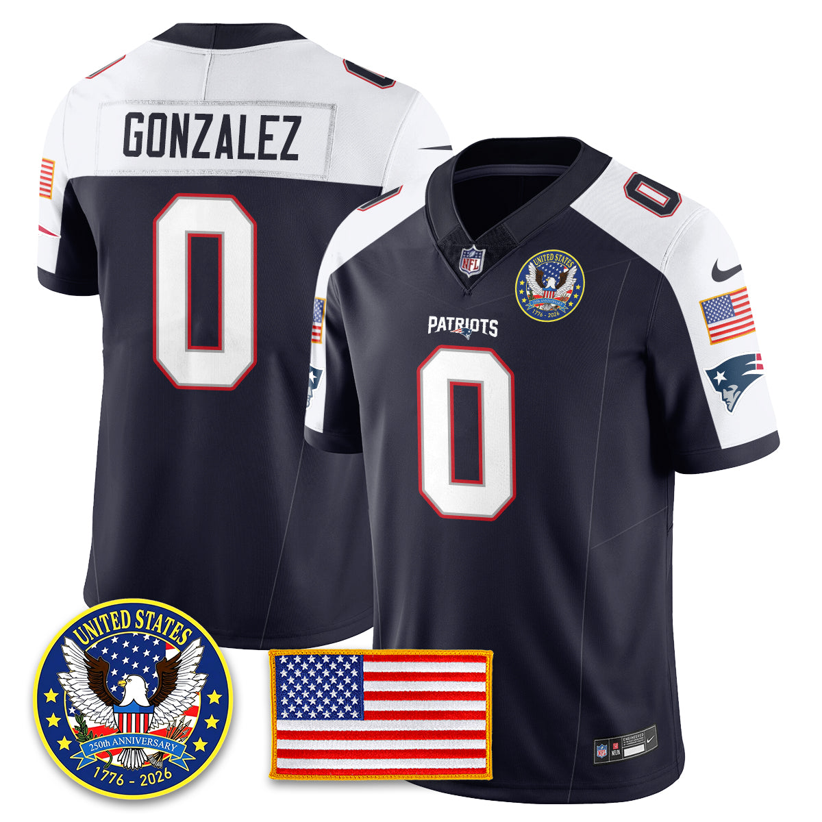 NE "United States 250th Anniversary Patch" Vapor Limited Jersey - All Stitched-DTD