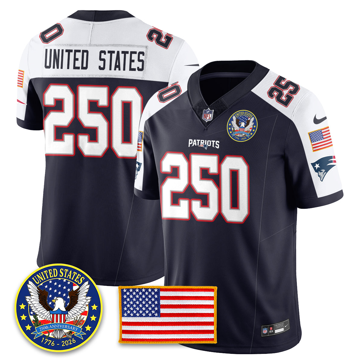 NE "United States 250th Anniversary Patch" Vapor Limited Jersey - All Stitched-DTD