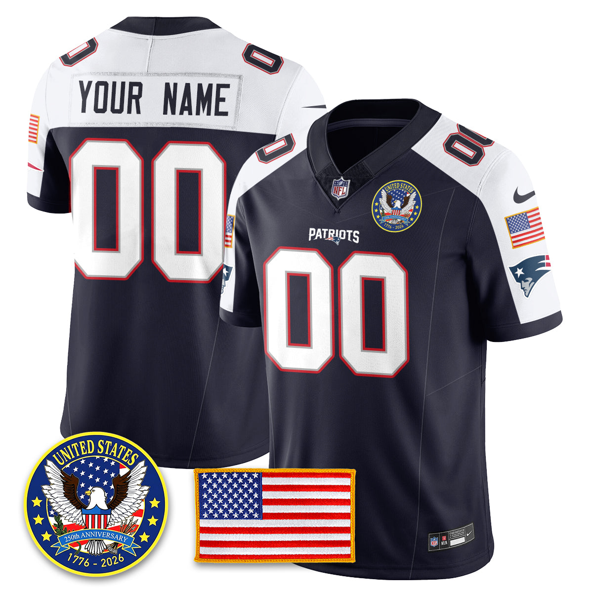 NE "United States 250th Anniversary Patch" Vapor Limited Jersey - All Stitched-DTD
