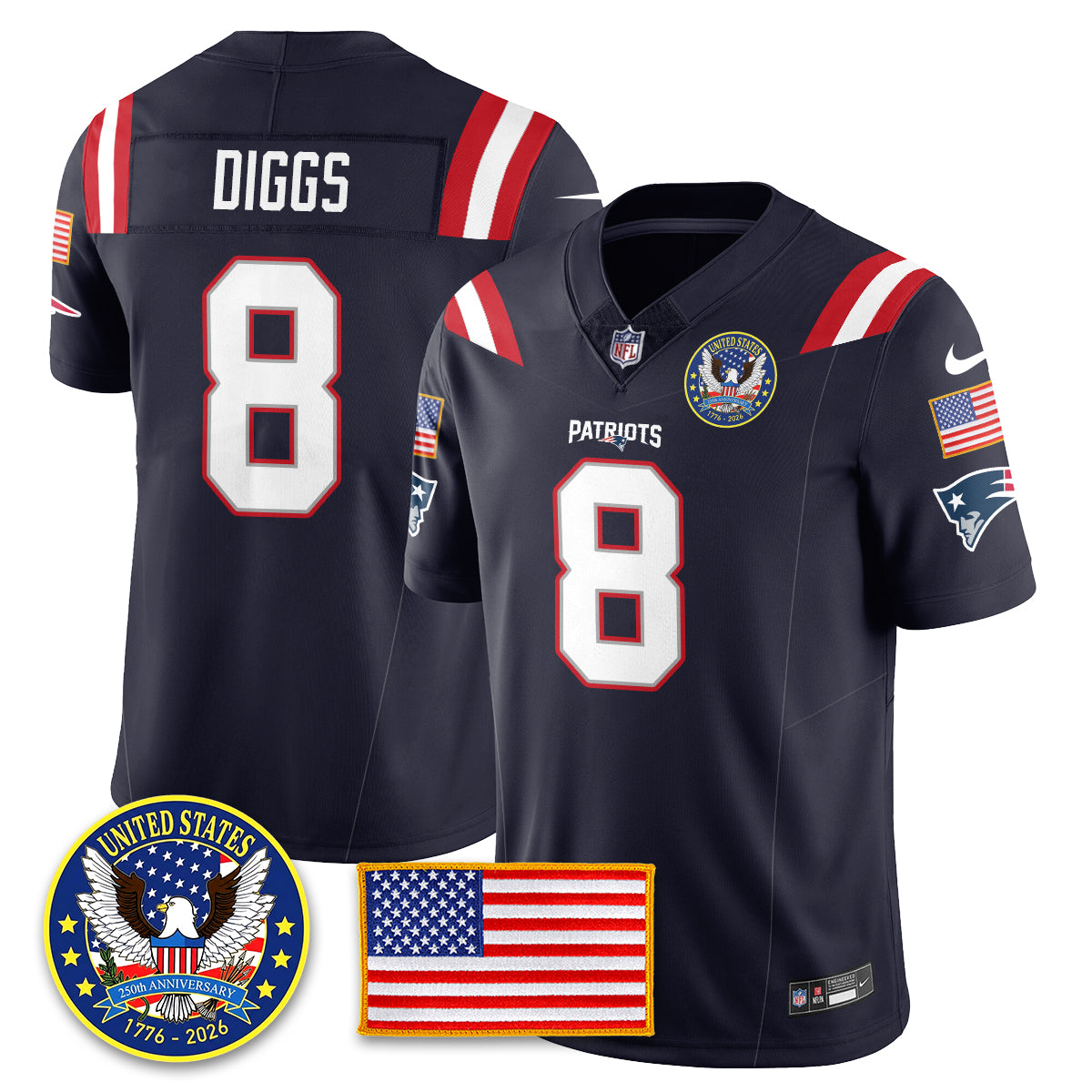 NE "United States 250th Anniversary Patch" Vapor Limited Jersey - All Stitched-DTD
