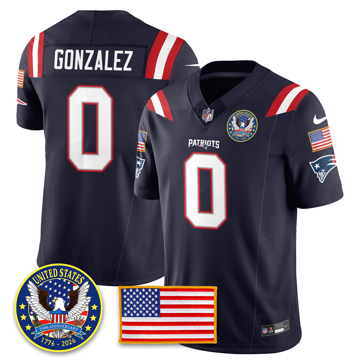 NE "United States 250th Anniversary Patch" Vapor Limited Jersey - All Stitched-DTD